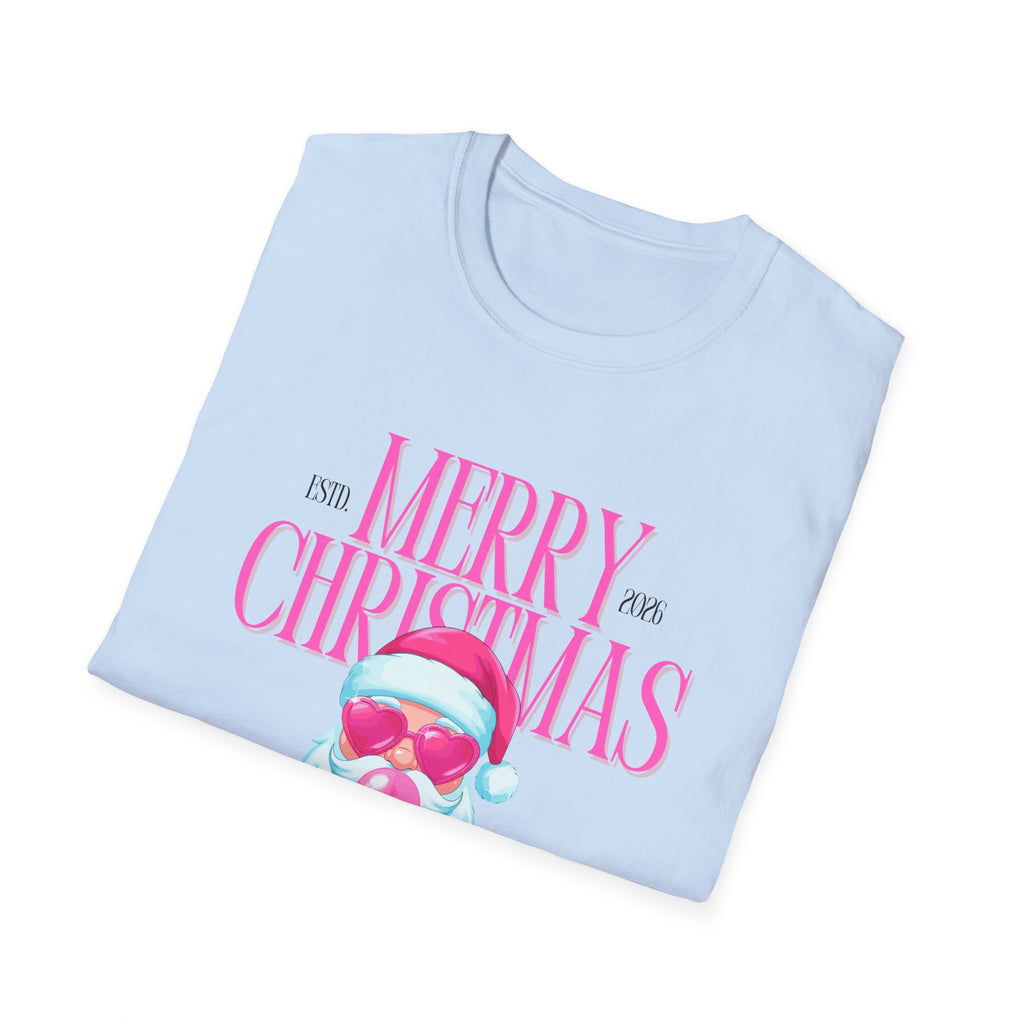 Ladies Soft Relaxed Tee- Santa (Cool Santa) pink