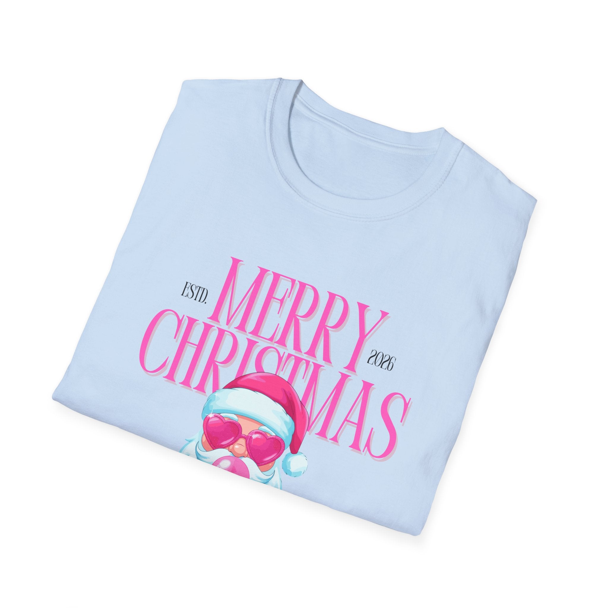 Ladies Soft Relaxed Tee- Santa (Cool Santa) pink