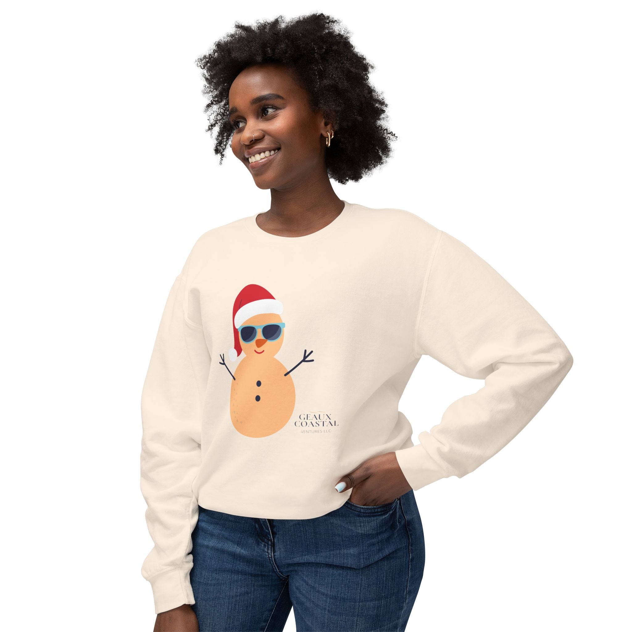 Ladies Lightweight Crewneck Sweatshirt - Snowman Christmas