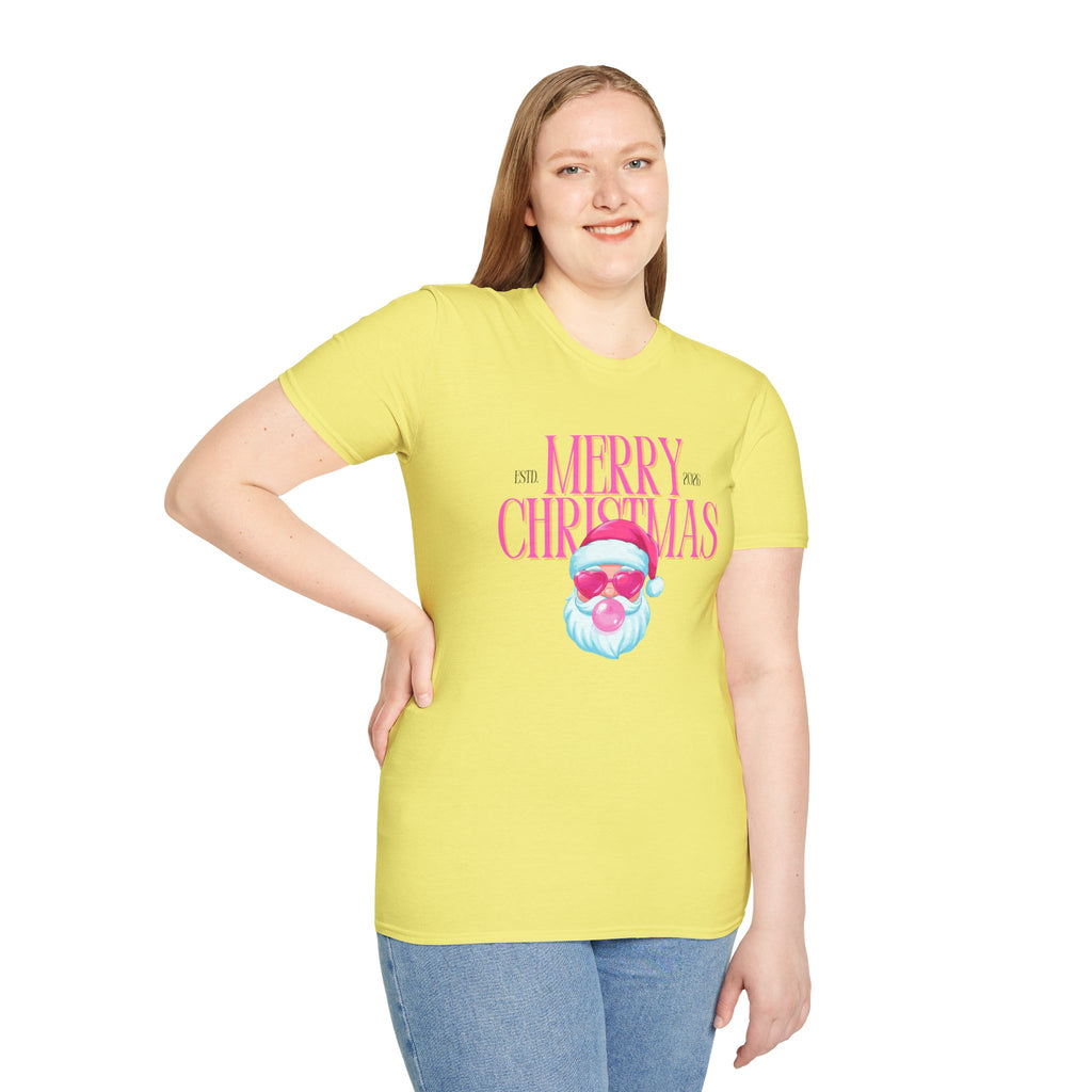Ladies Soft Relaxed Tee- Santa (Cool Santa) pink