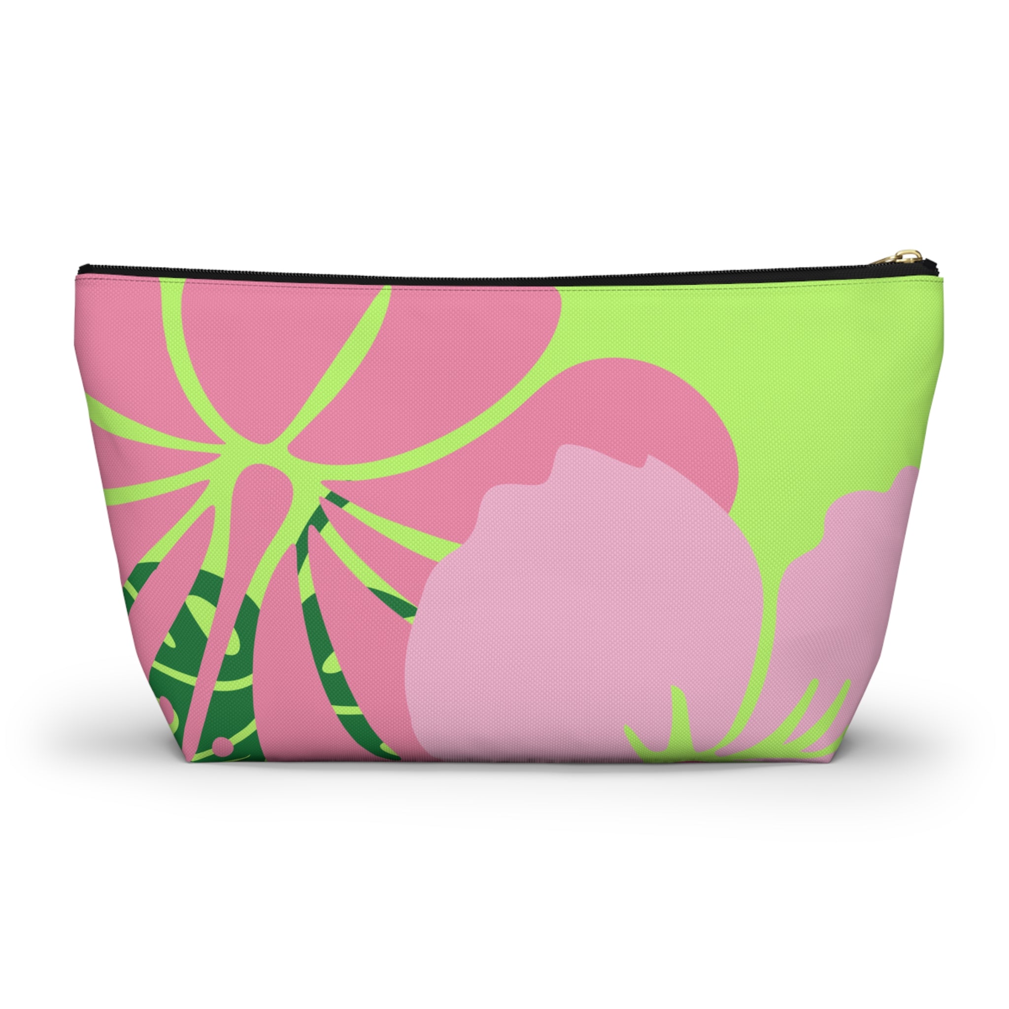 Accessory Pouch w T-bottom - Green and Pink Tropical