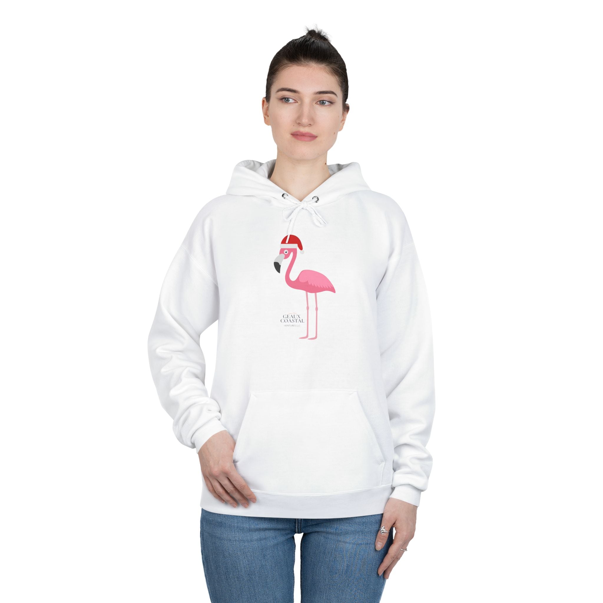 Ladies Hoodie Sweatshirt - Flamingo Cute Santa Christmas - Regular Fit