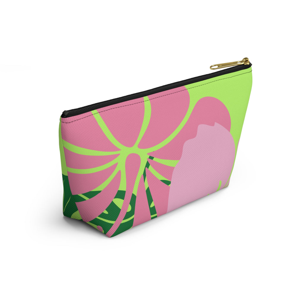 Accessory Pouch w T-bottom - Green and Pink Tropical