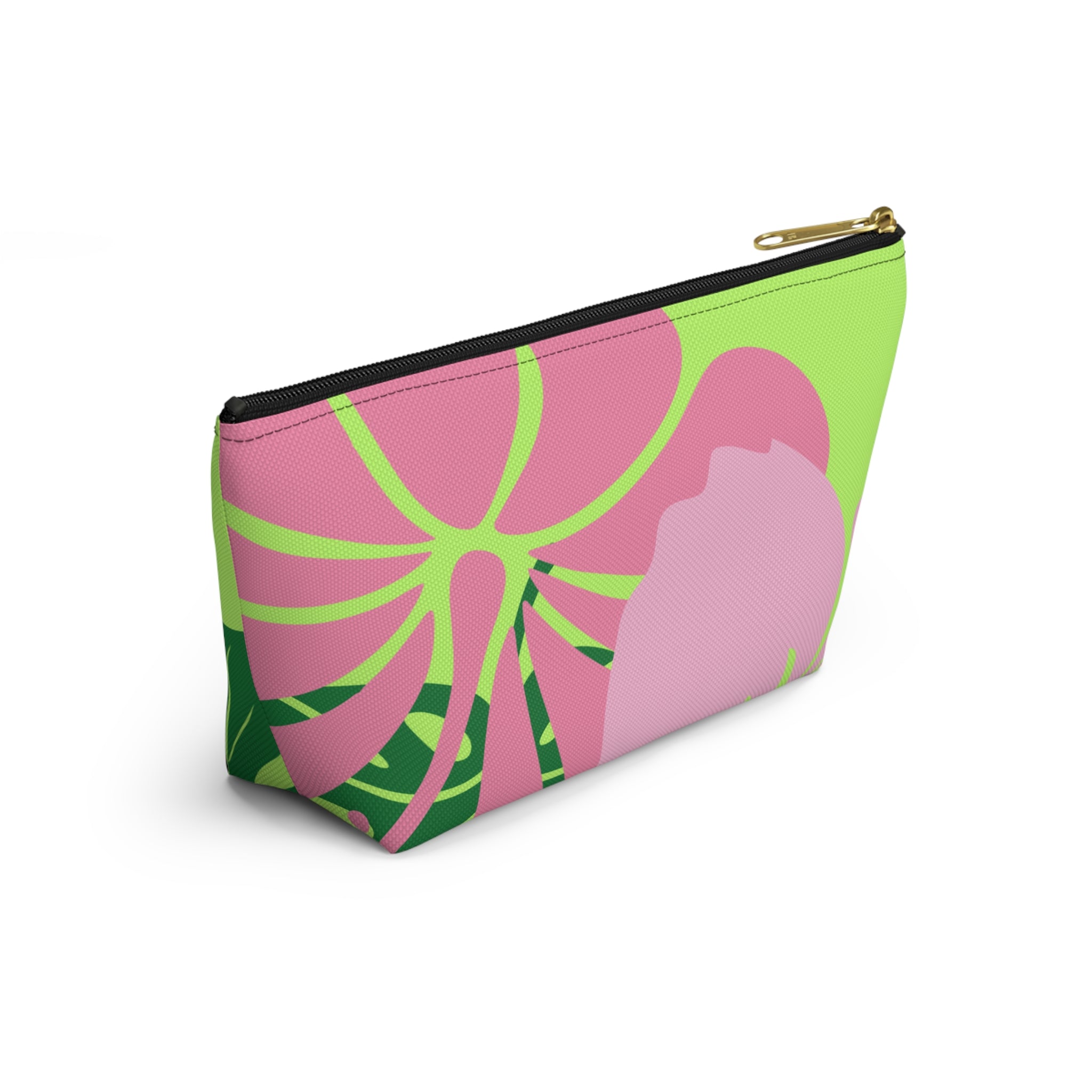 Accessory Pouch w T-bottom - Green and Pink Tropical