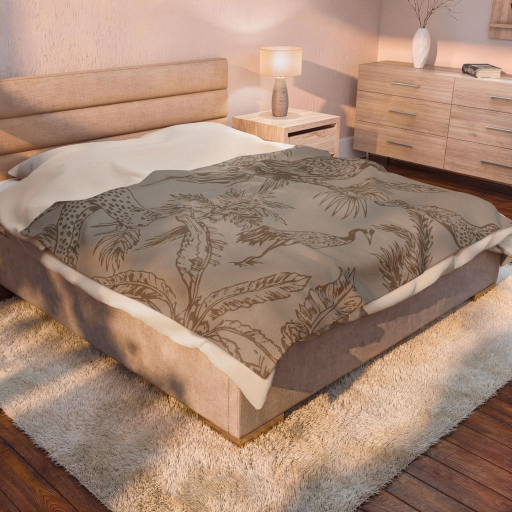 Velveteen Plush Blanket - Brown Tropical