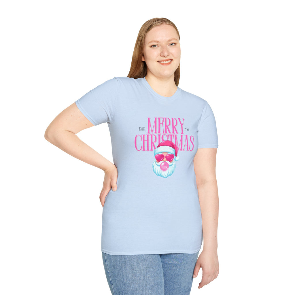 Ladies Soft Relaxed Tee- Santa (Cool Santa) pink