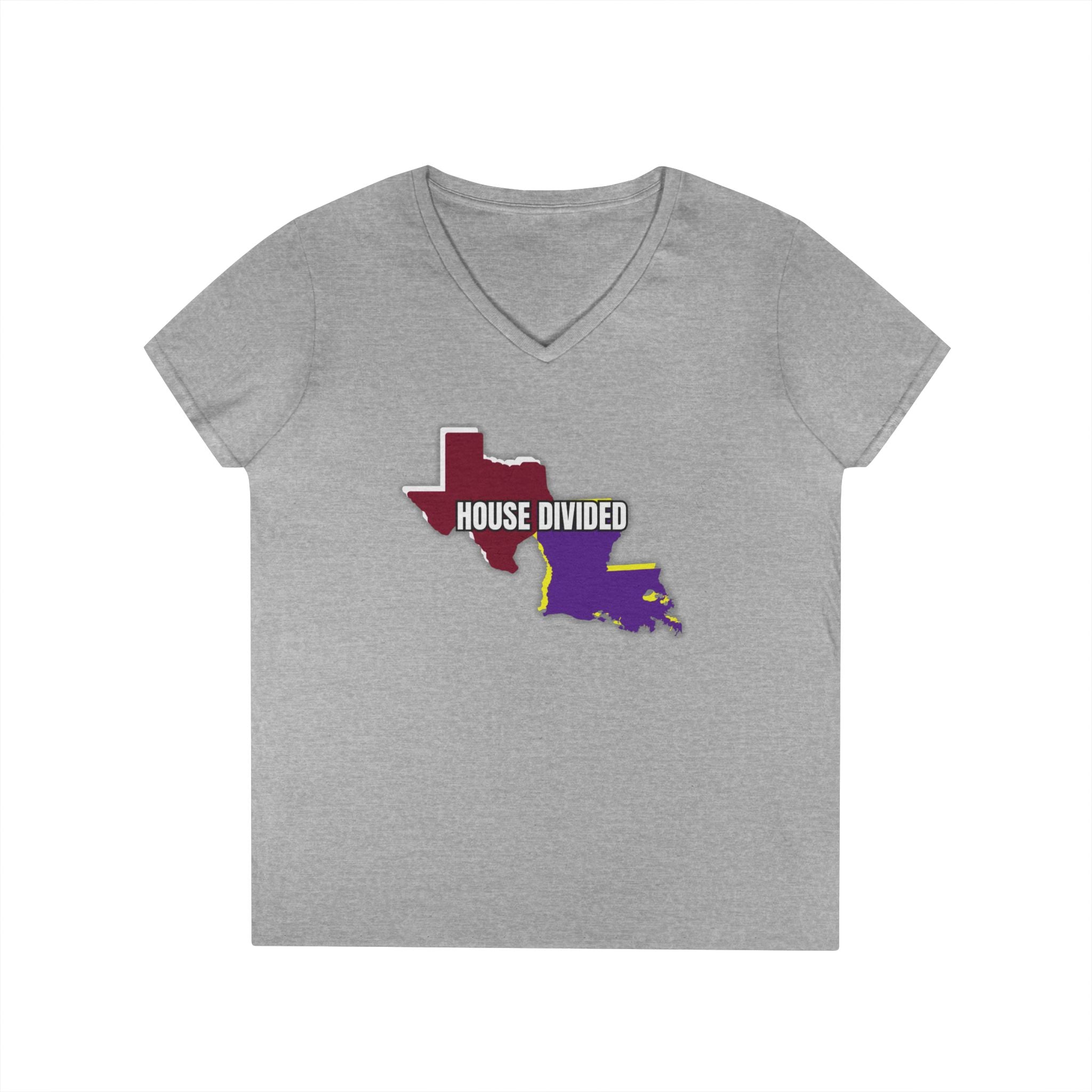 Ladies' V-Neck T-Shirt - Fitted "House Divided" "LSU" "Aggies"