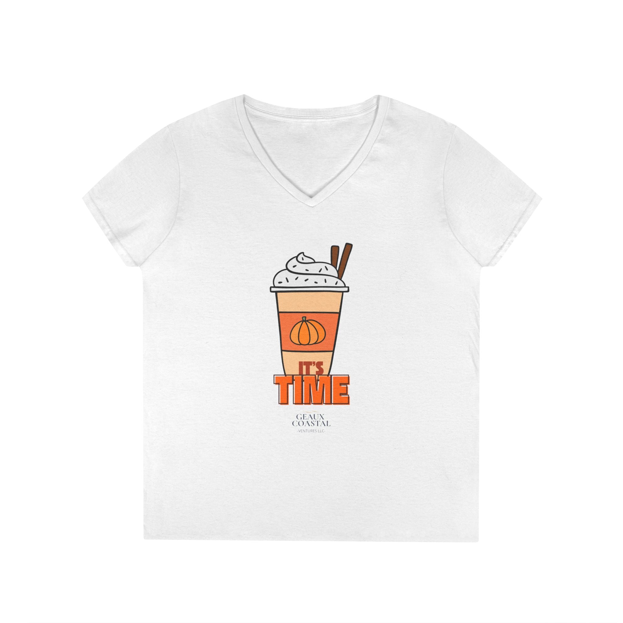 Ladies' V-Neck T-Shirt - PSL - Pumpkin Spice Latte - It's Time (Fitted)