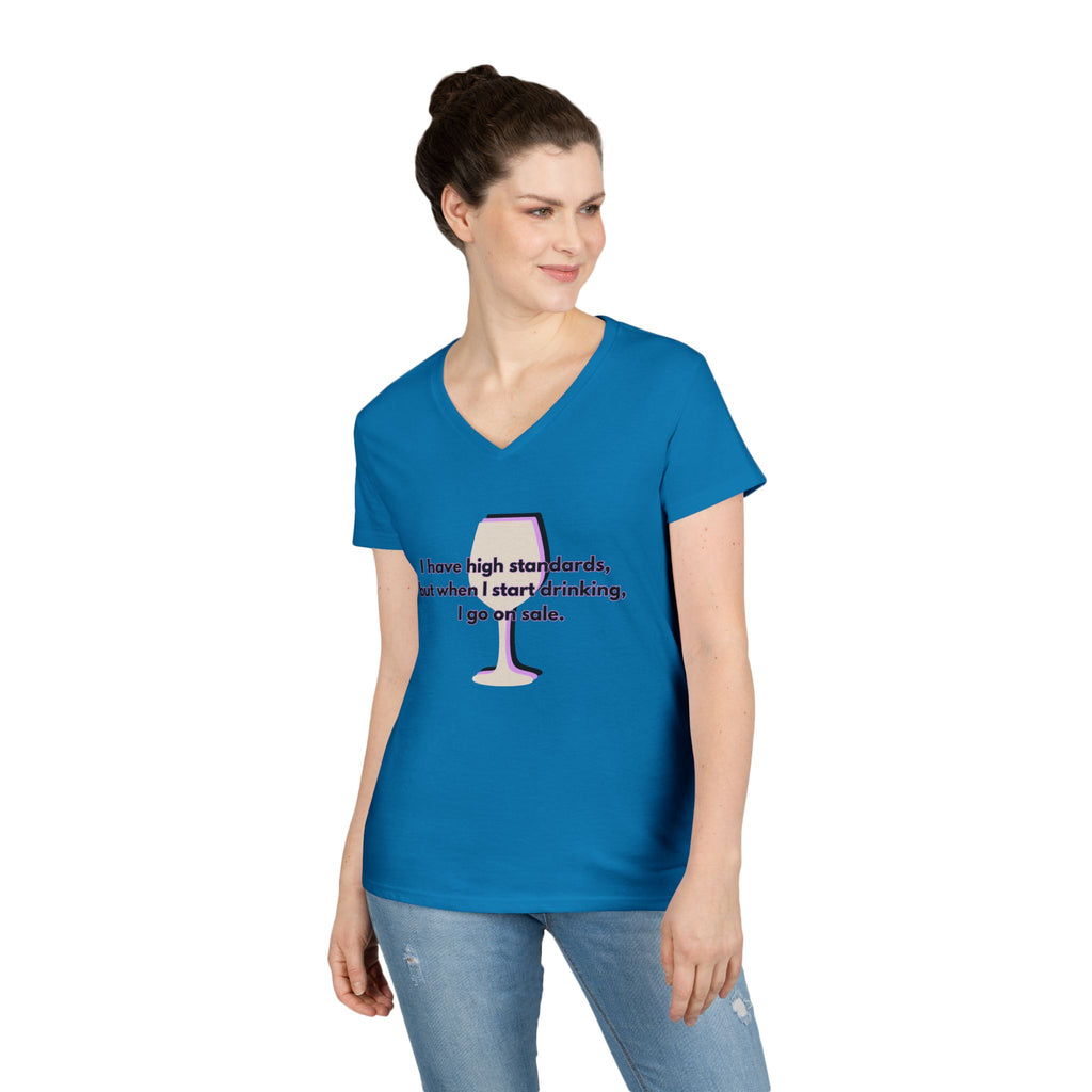 Ladies' V-Neck T-Shirt - Fitted - Wine Shirt - Going on Sale