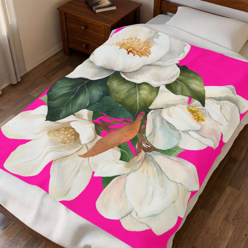 Soft Plush Blanket - Pink Flowers