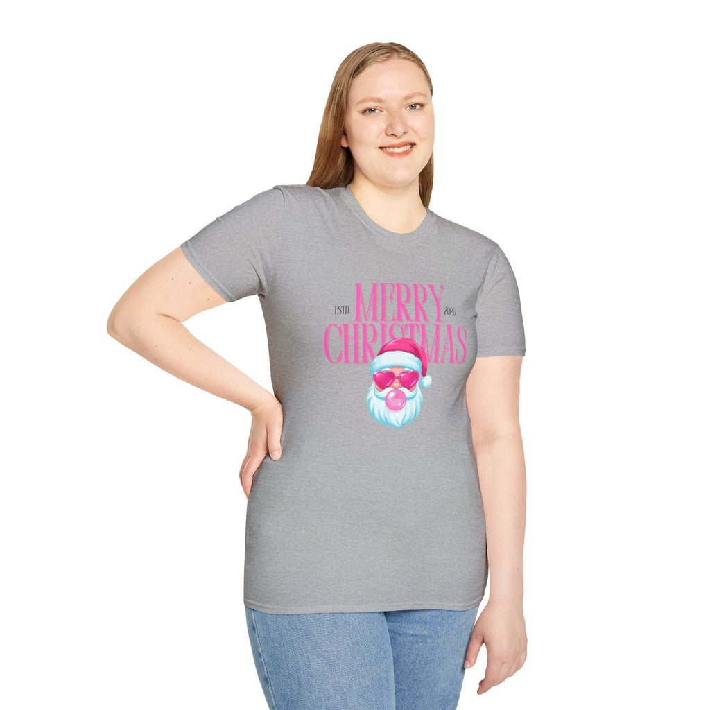 Ladies Soft Relaxed Tee- Santa (Cool Santa) pink