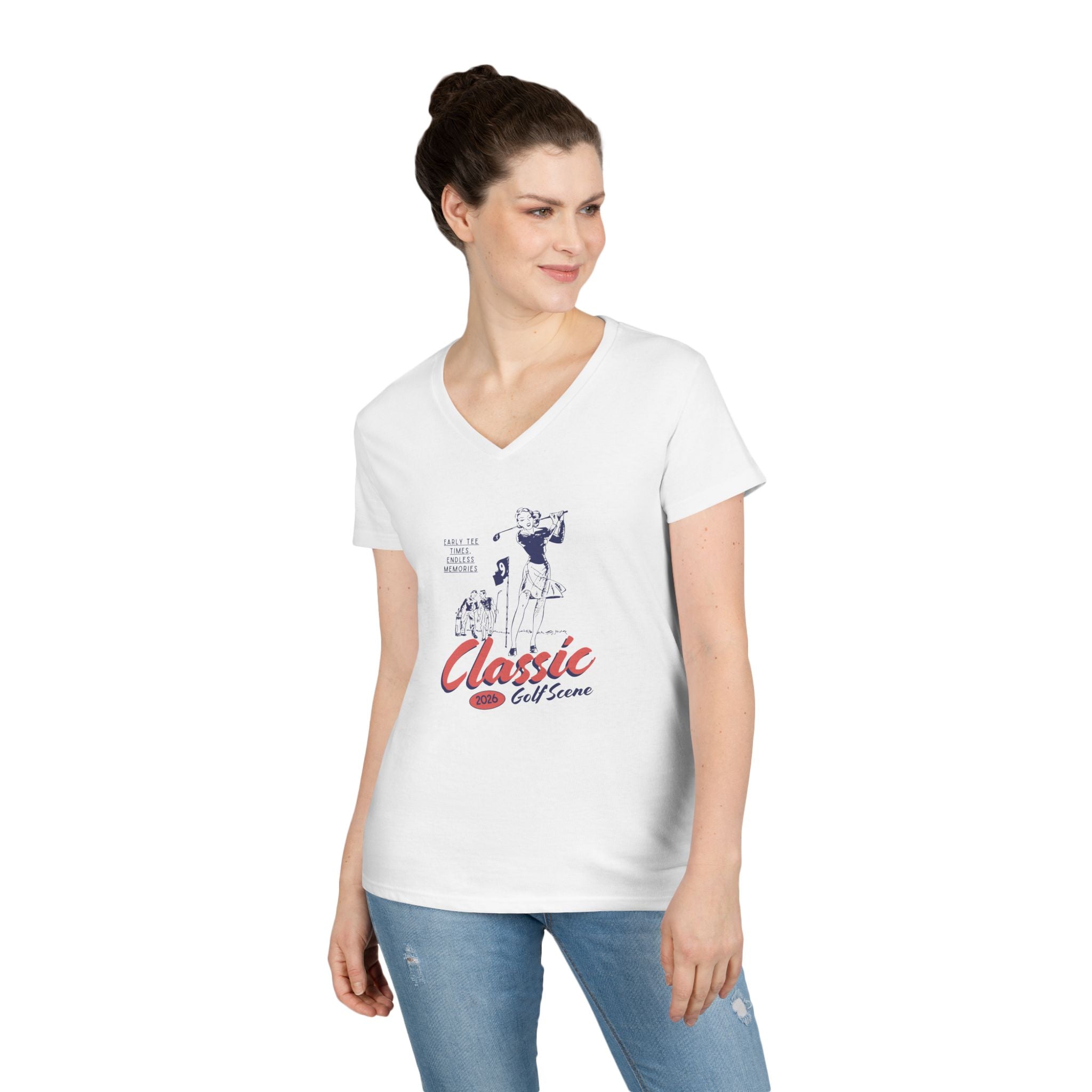 Ladies' V-Neck T-Shirt- Fitted - Golf Shirt