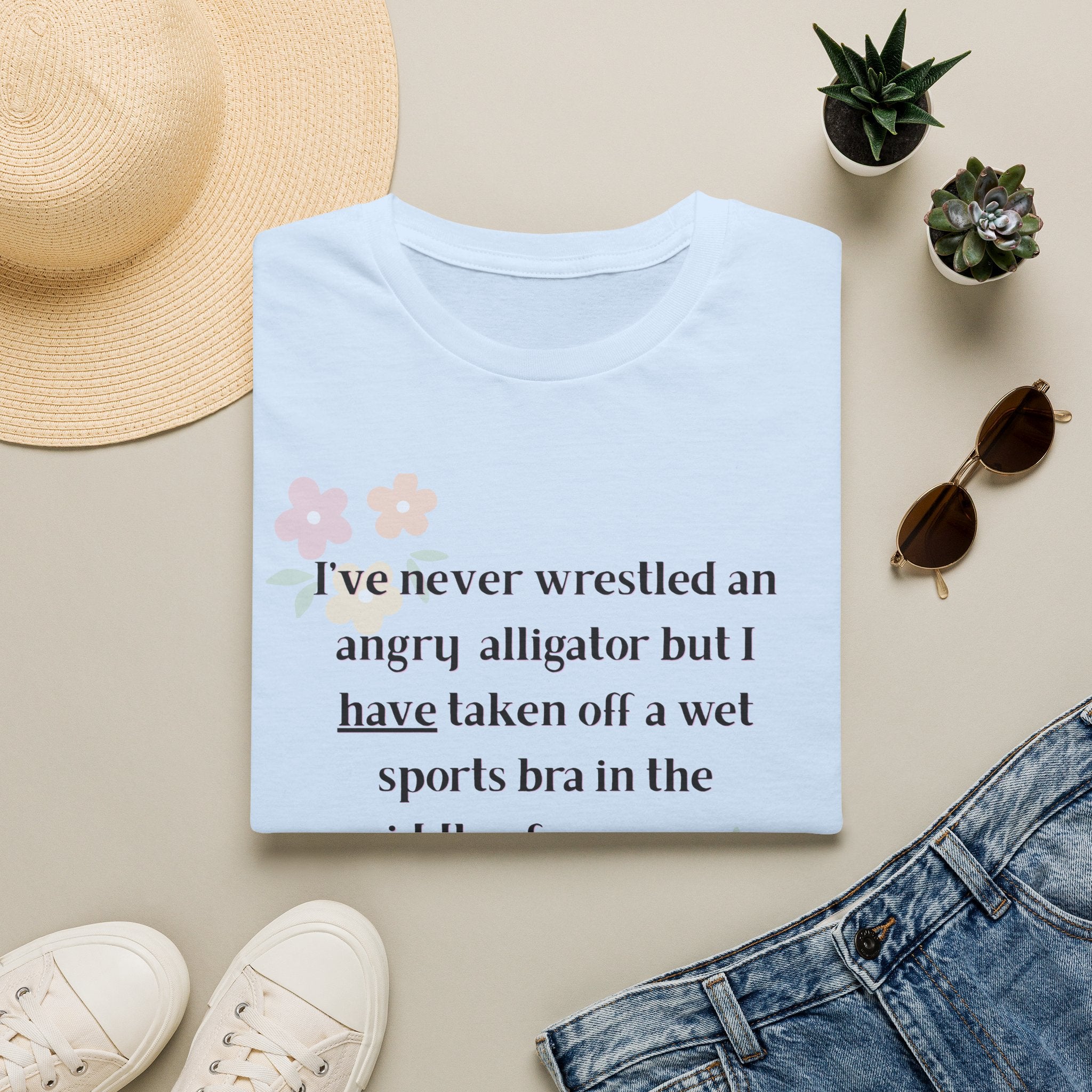 Ladies Soft Relaxed Soft T Shirt - Wrestle a alligator vs a wet bra