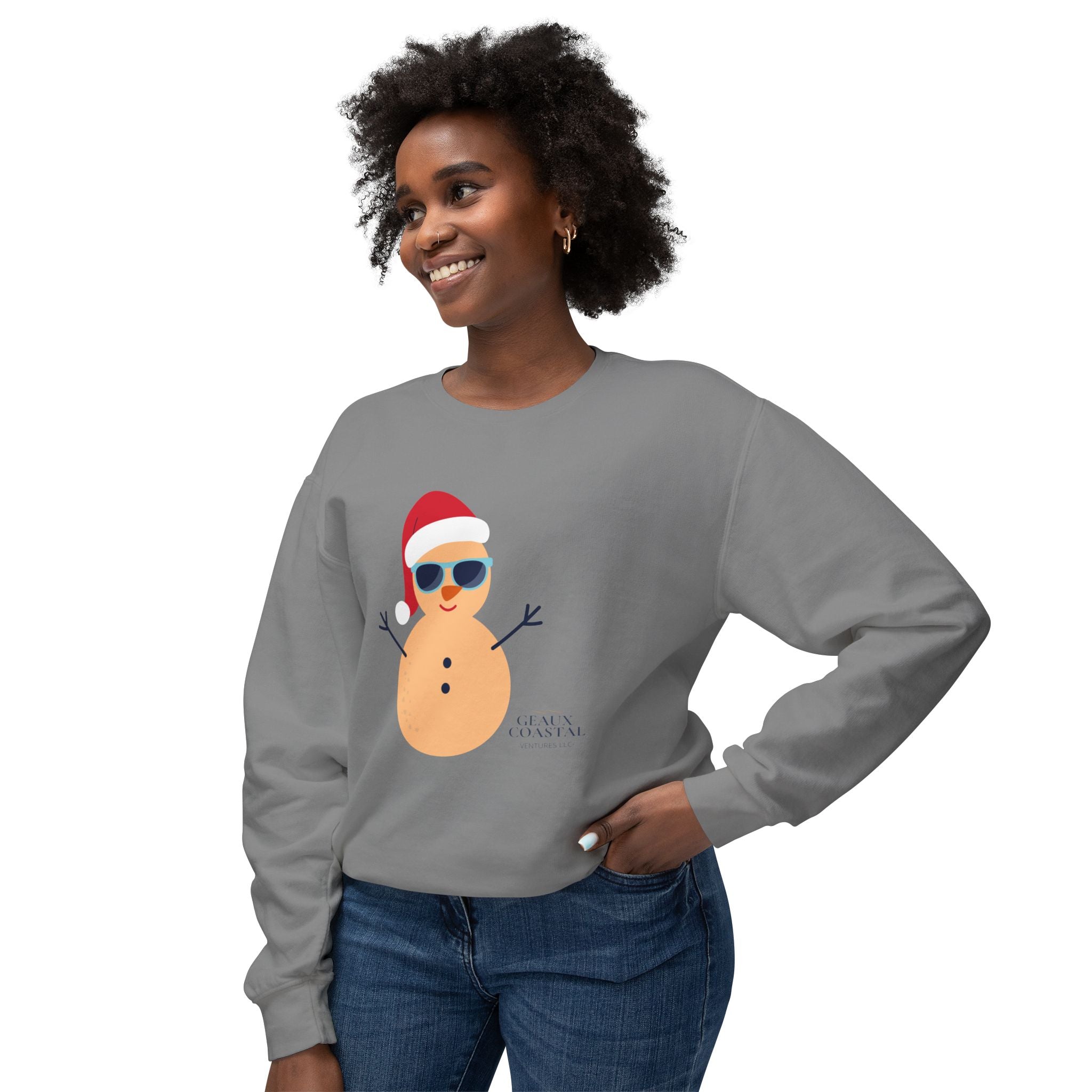 Ladies Lightweight Crewneck Sweatshirt - Snowman Christmas