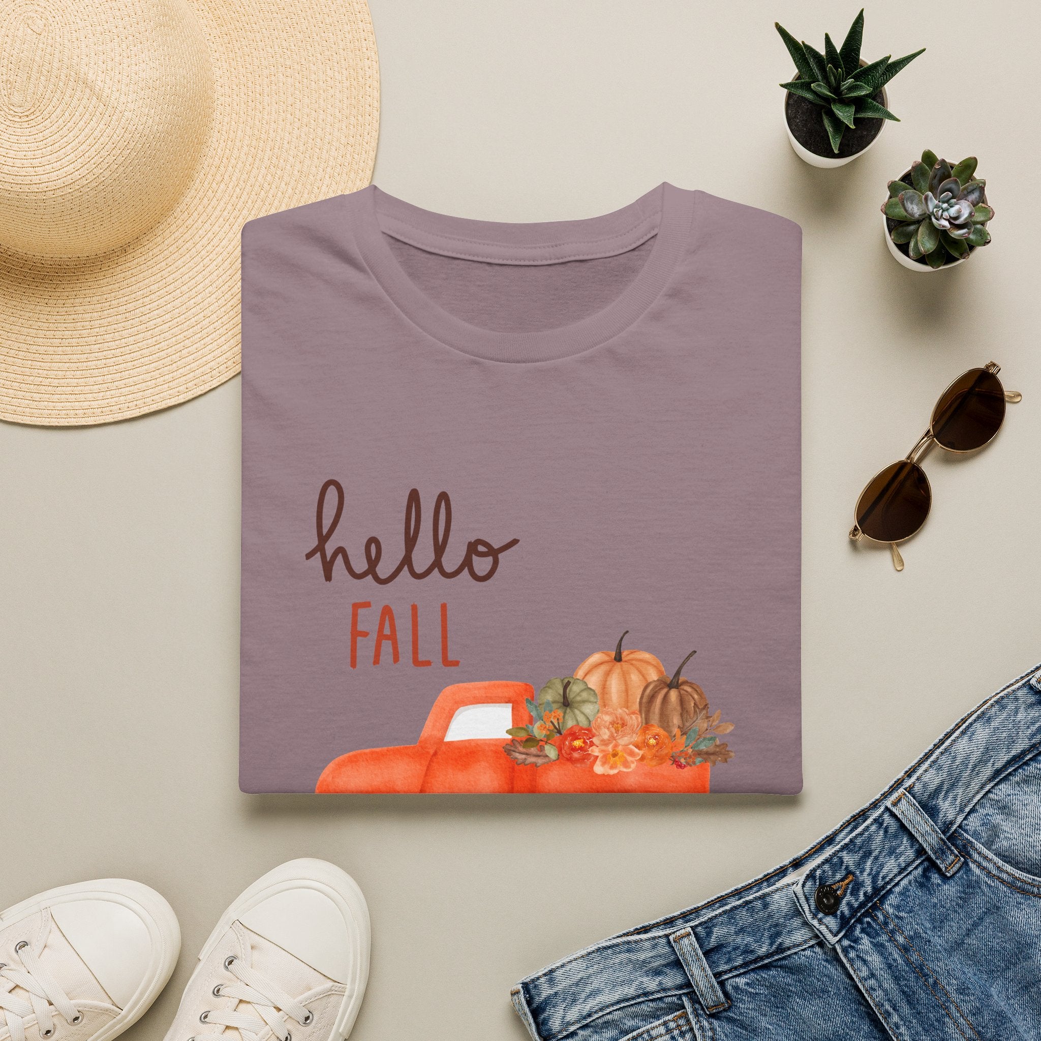 Woman Soft Relaxed Tee -  Hello Fall - Cute - Truck