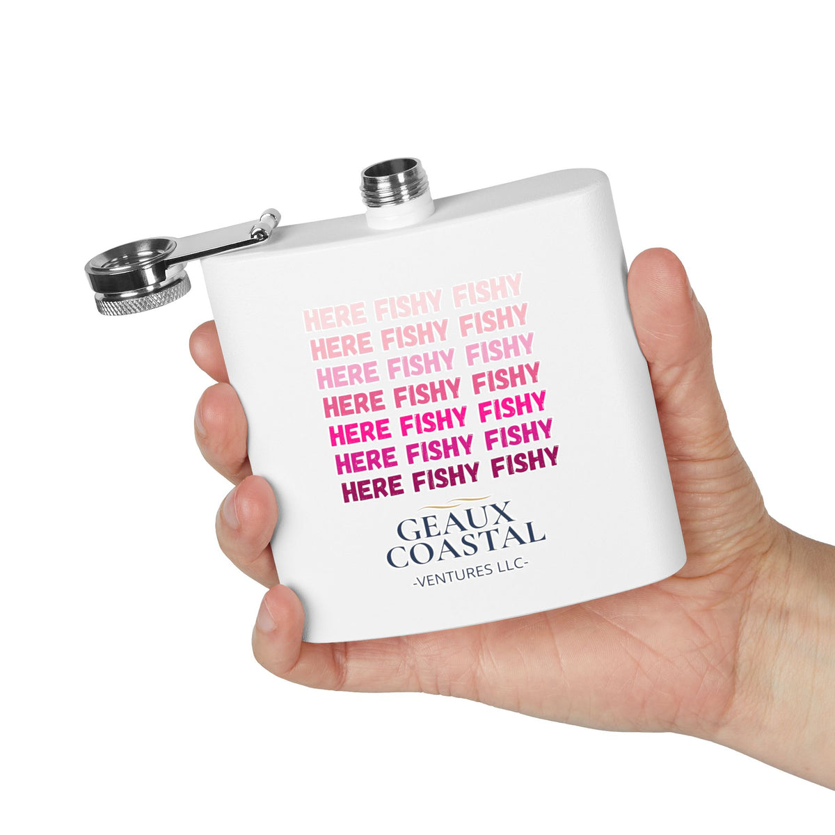 Stainless Steel Flask, 6oz - Here Fishy Fishy  (Girlie)