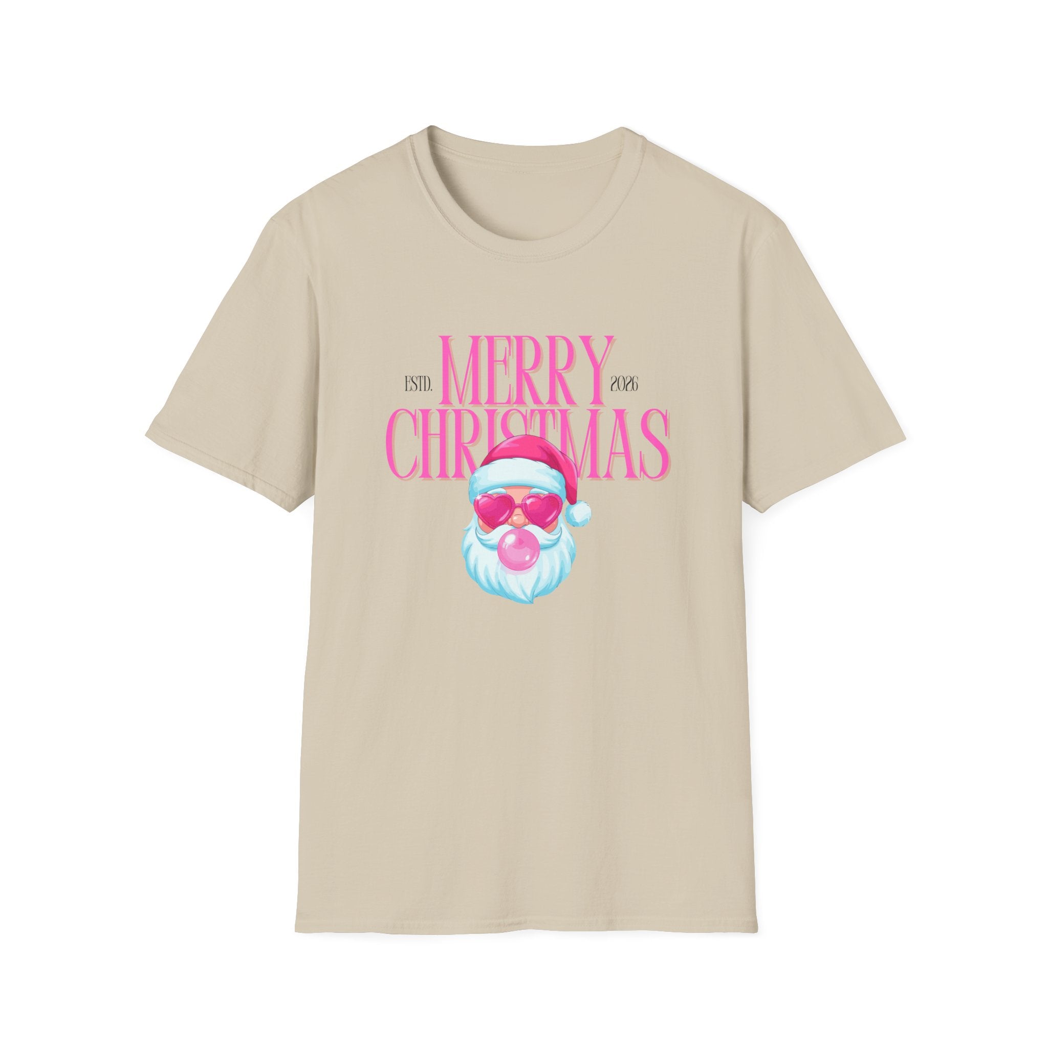 Ladies Soft Relaxed Tee- Santa (Cool Santa) pink