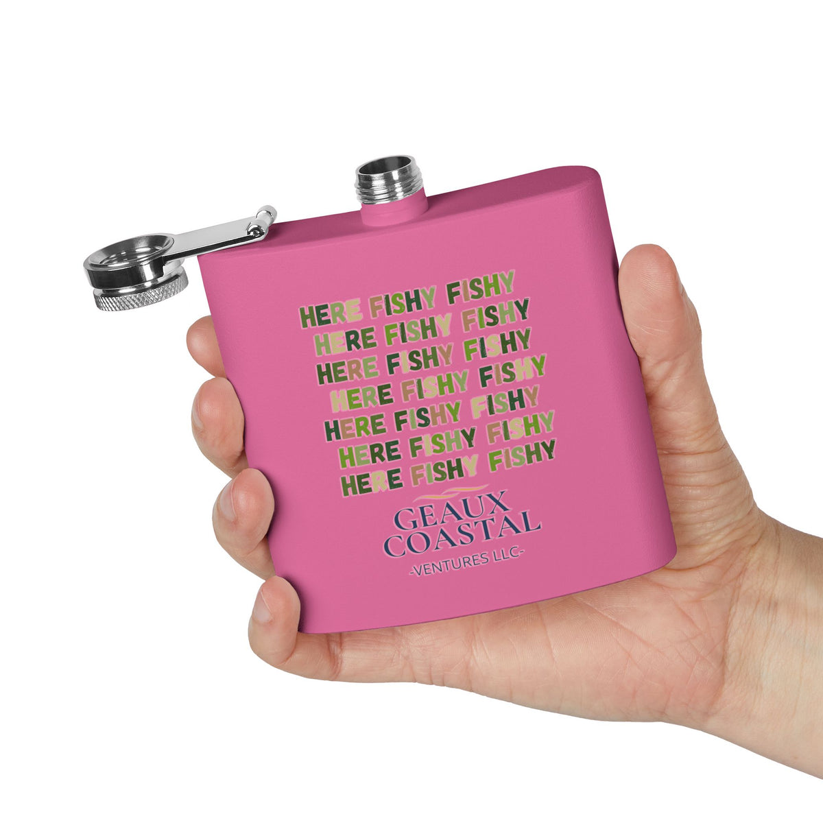 Stainless Steel Flask, 6oz - Camo Here Fishy Fishy - Boy *Camo*