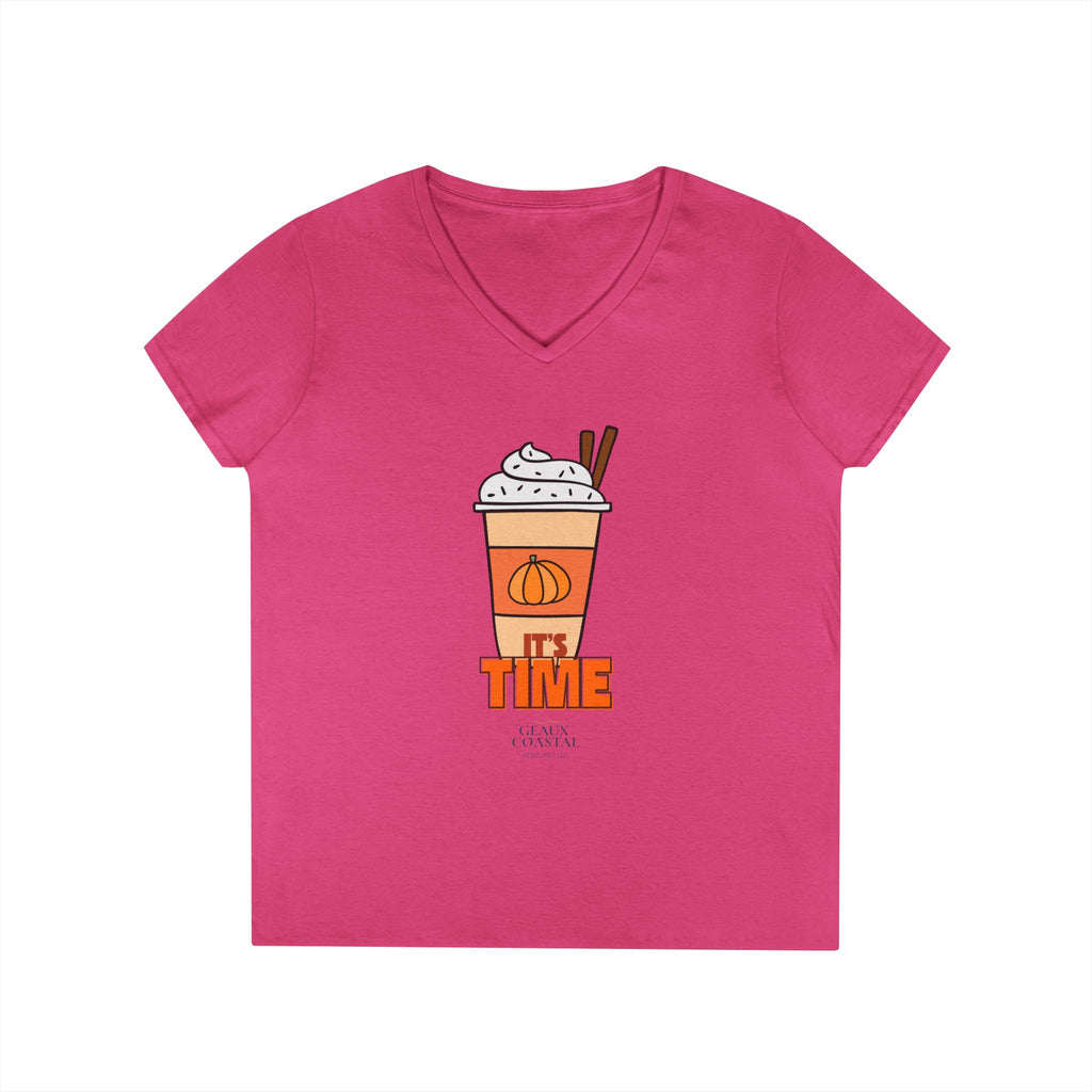Ladies' V-Neck T-Shirt - PSL - Pumpkin Spice Latte - It's Time (Fitted)