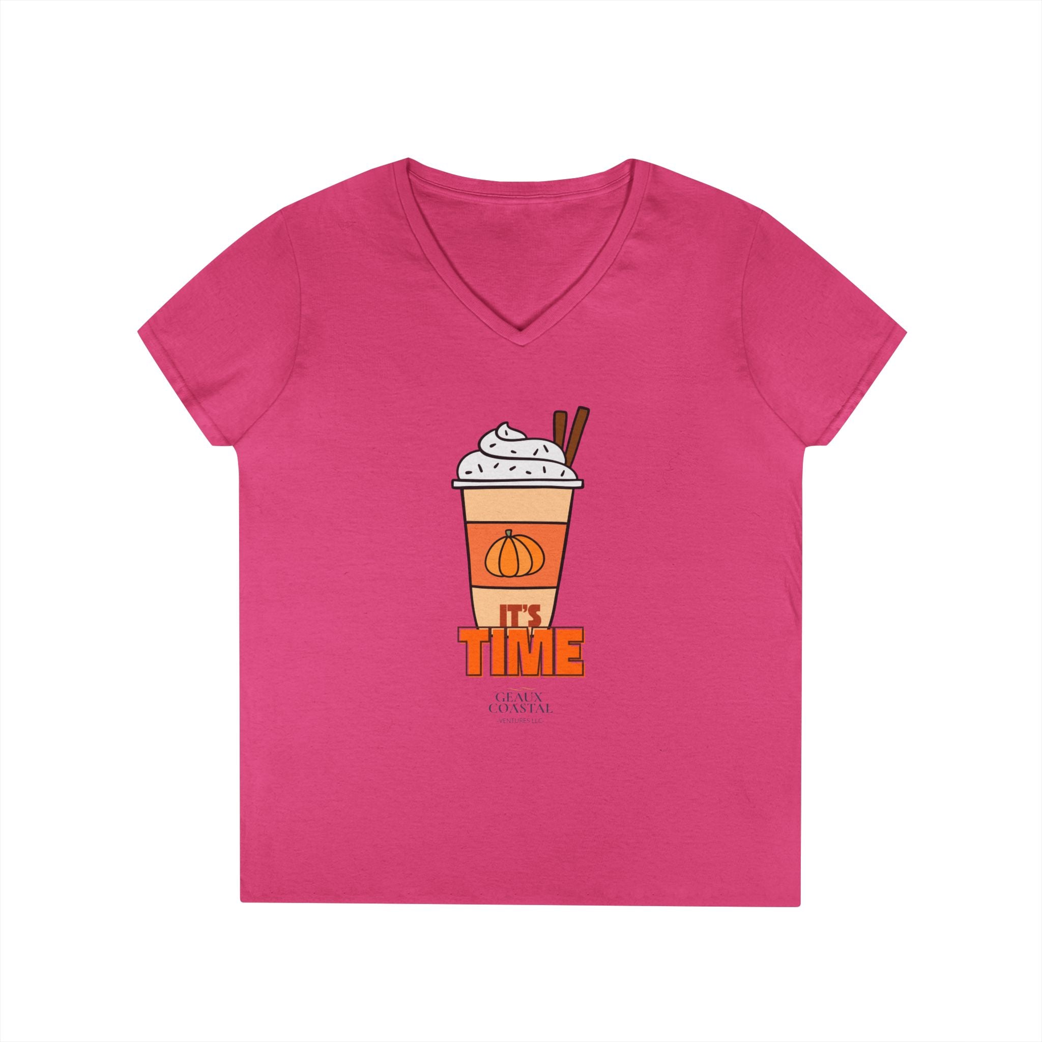 Ladies' V-Neck T-Shirt - PSL - Pumpkin Spice Latte - It's Time (Fitted)