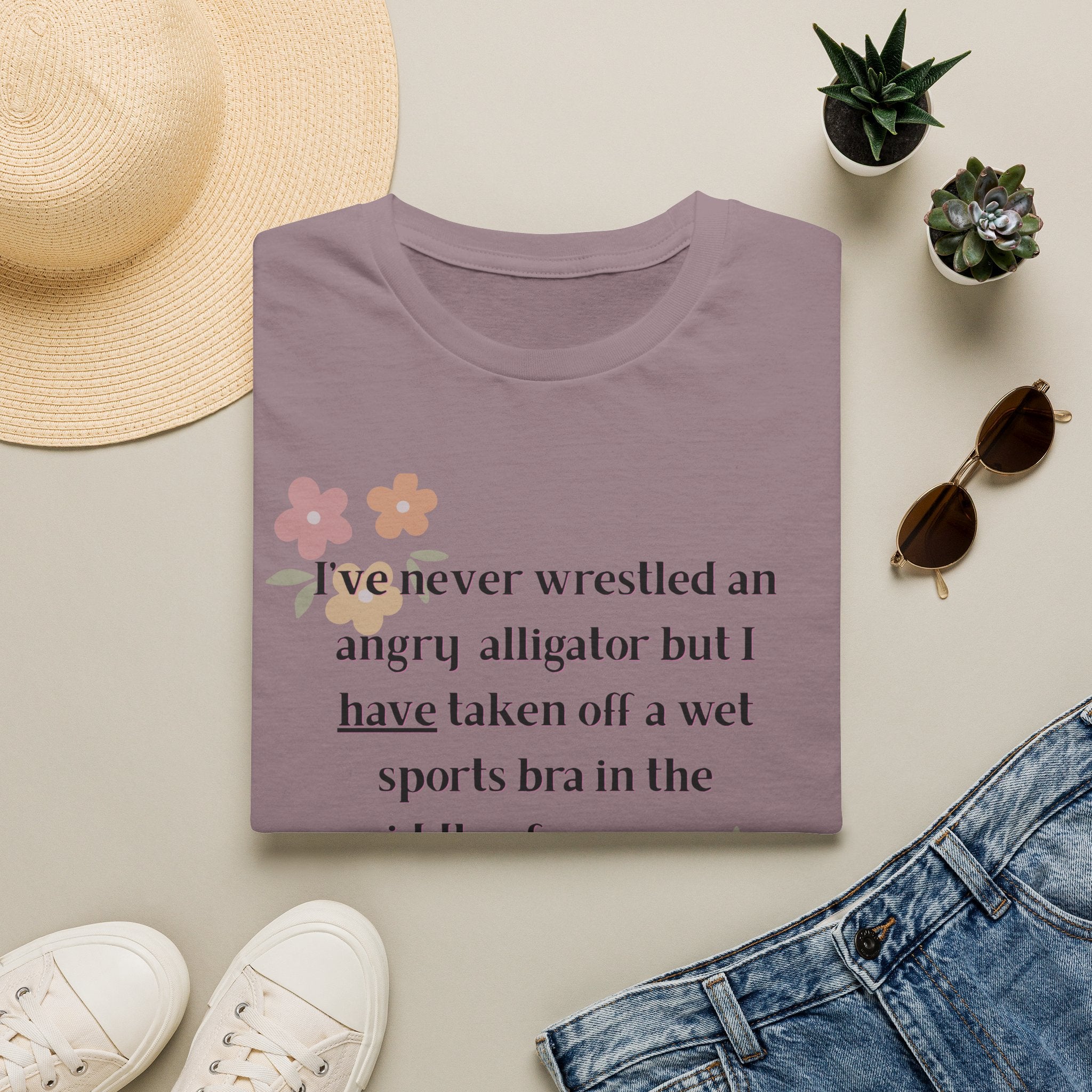 Ladies Soft Relaxed Soft T Shirt - Wrestle a alligator vs a wet bra