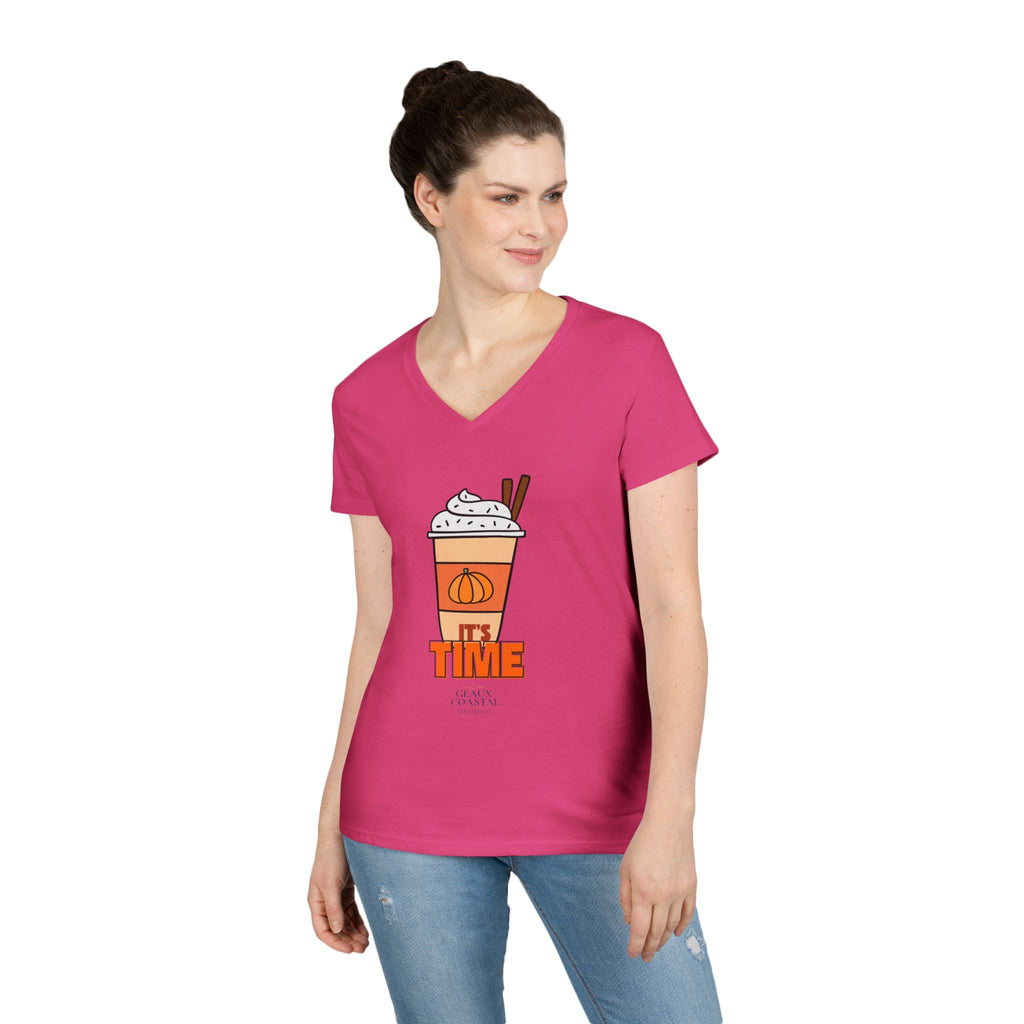 Ladies' V-Neck T-Shirt - PSL - Pumpkin Spice Latte - It's Time (Fitted)