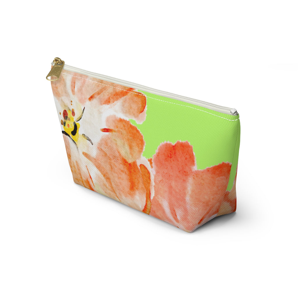 Accessory Pouch w T-bottom - Green and Orange Tropical