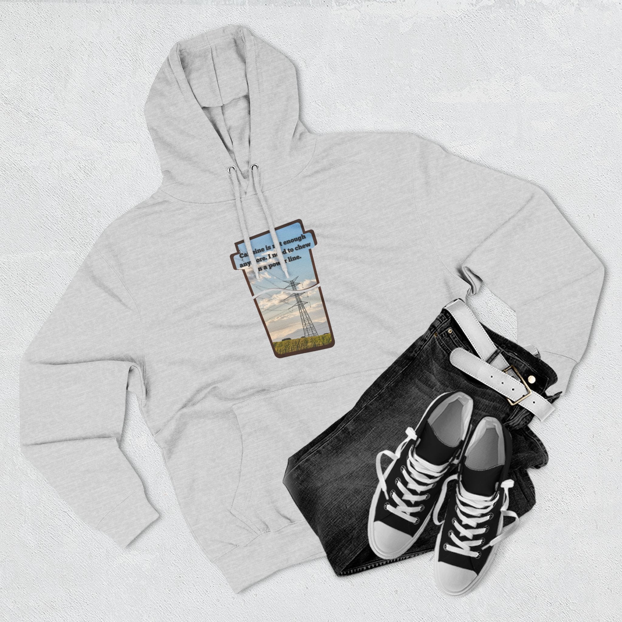 Soft Regular fit Hoodie - Men and Women - Coffee and power lines