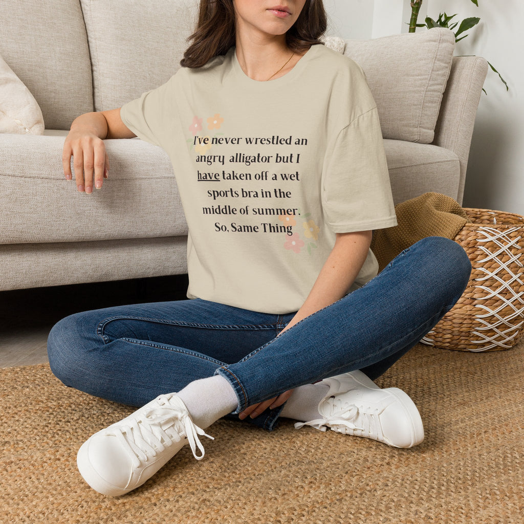 Ladies Soft Relaxed Soft T Shirt - Wrestle a alligator vs a wet bra