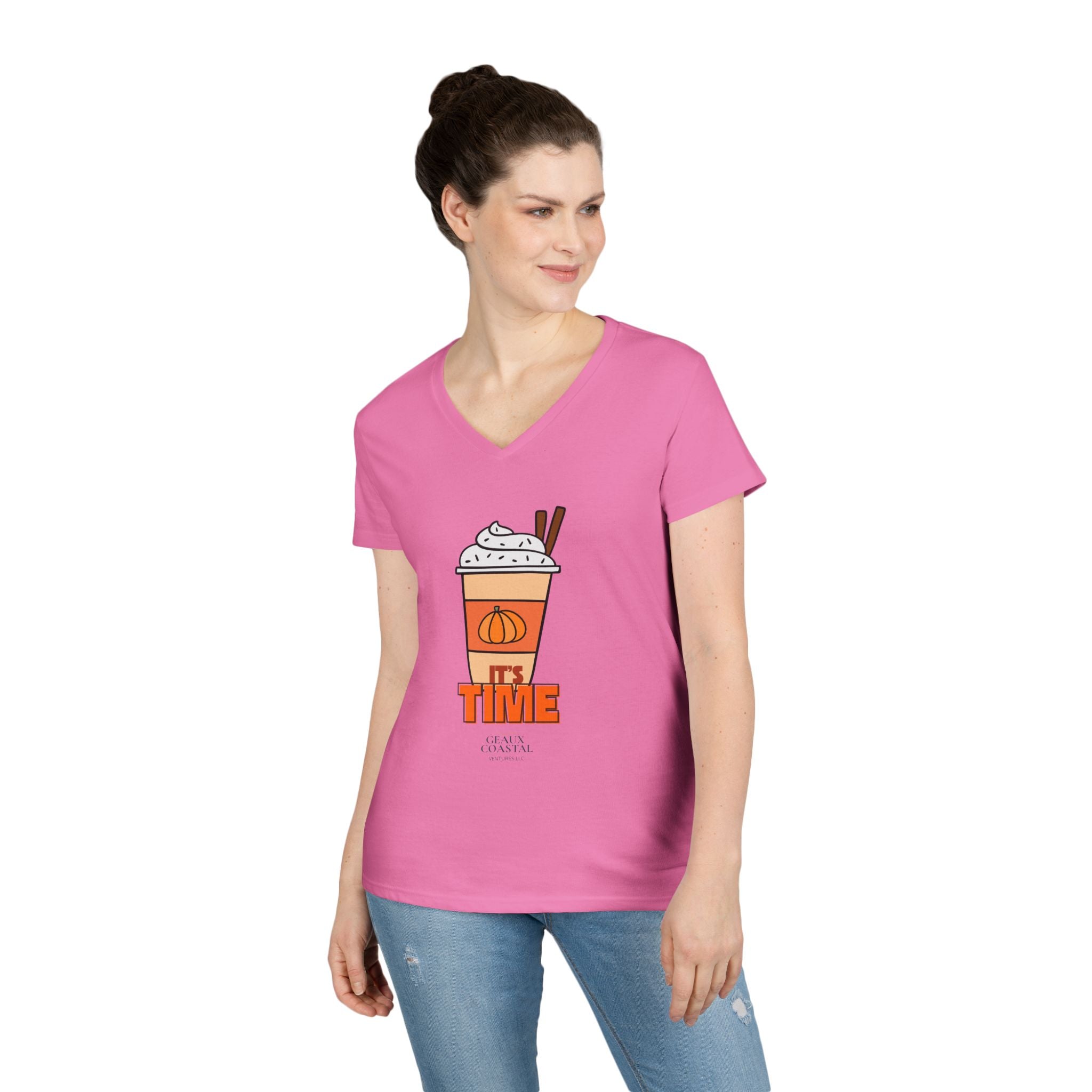 Ladies' V-Neck T-Shirt - PSL - Pumpkin Spice Latte - It's Time (Fitted)