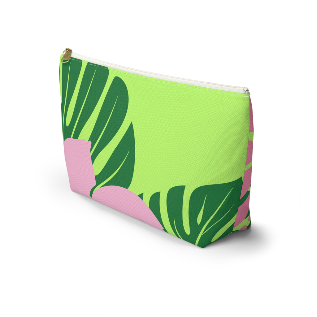 Accessory Pouch w T-bottom - Green and Pink Tropical