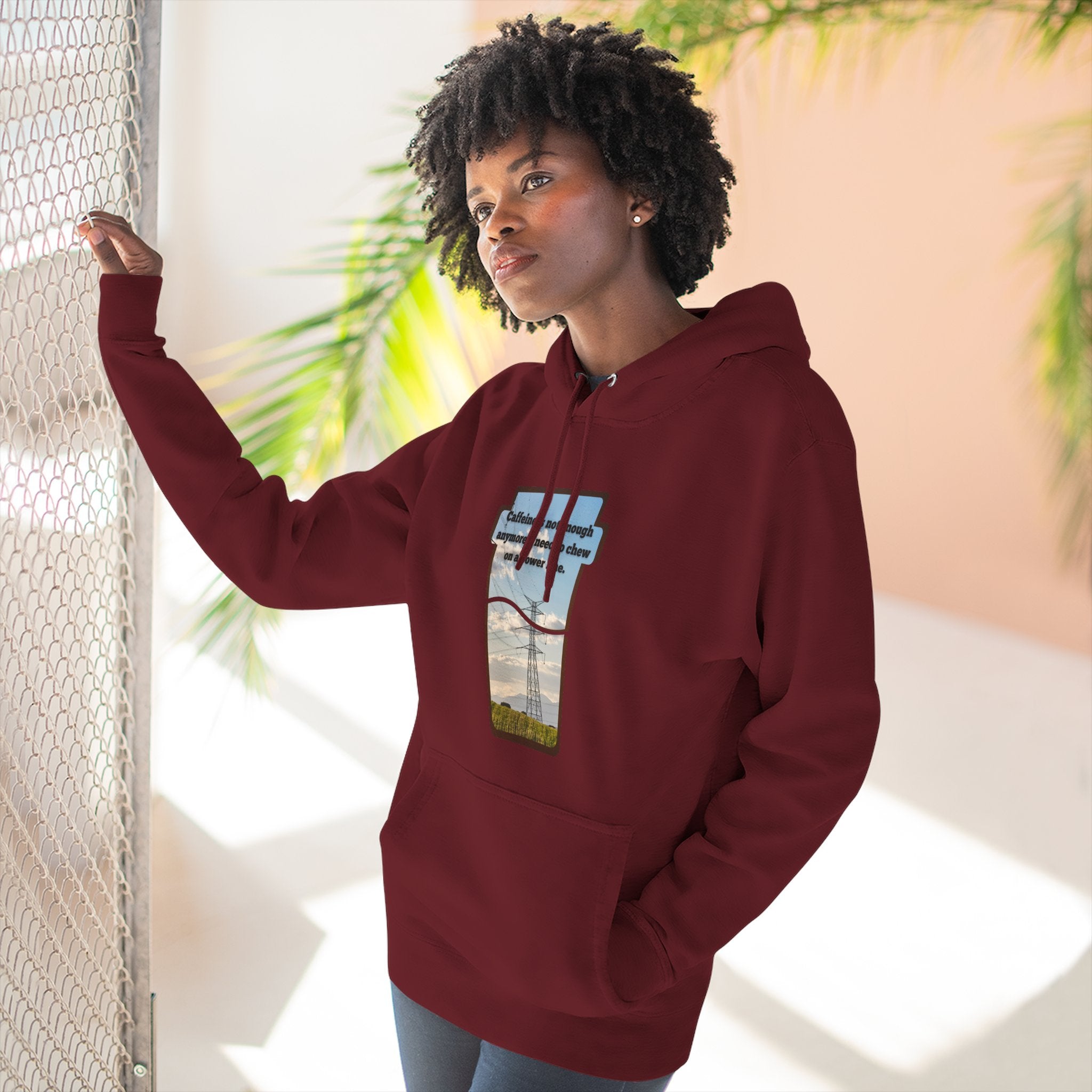 Soft Regular fit Hoodie - Men and Women - Coffee and power lines