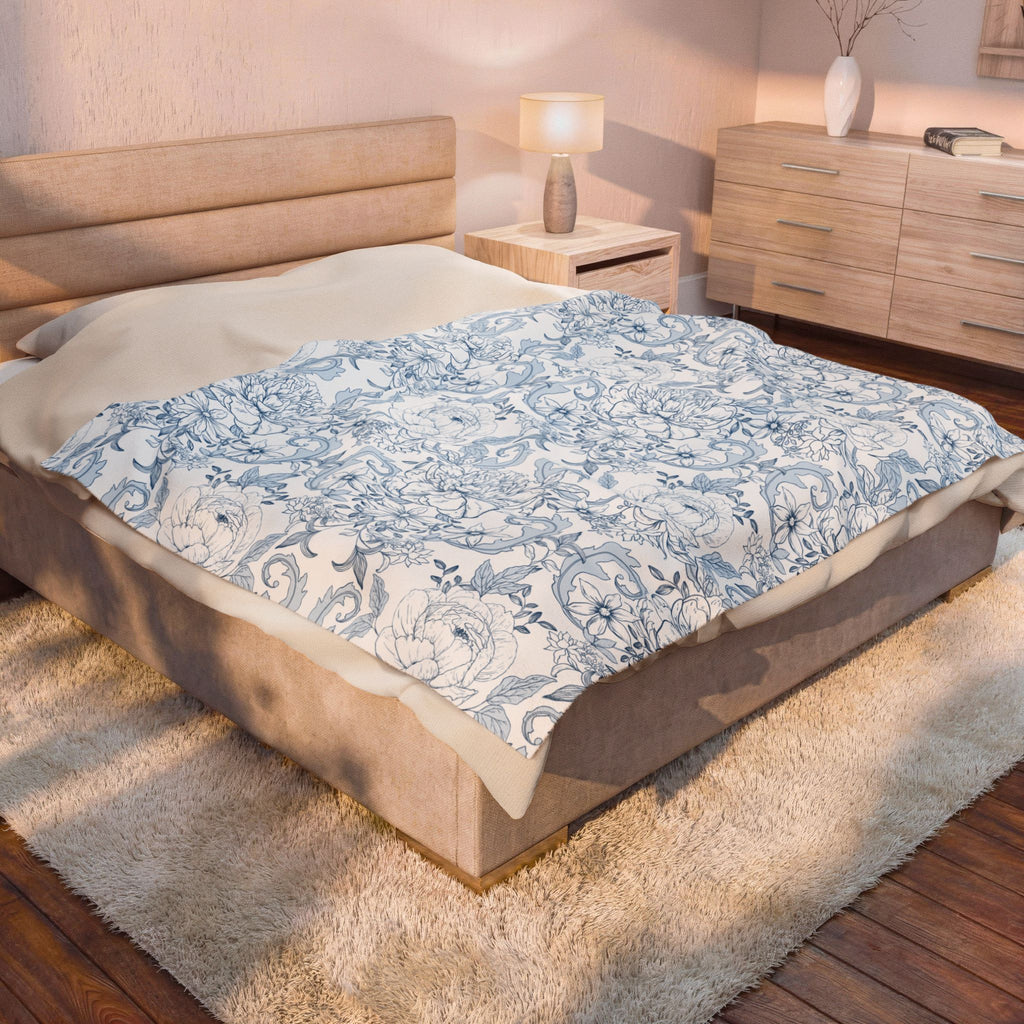 Velveteen Plush Blanket - Blue French Toile