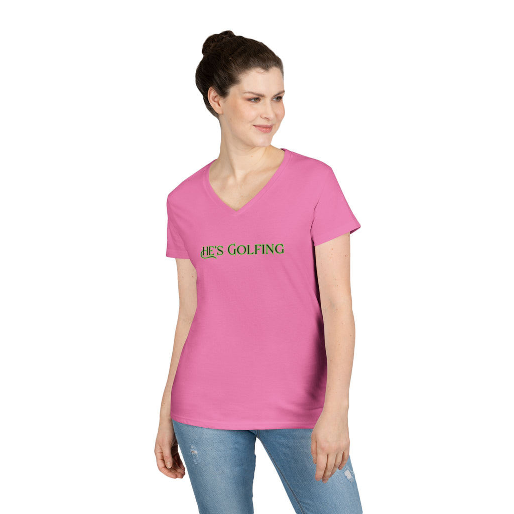 Ladies' V-Neck T-Shirt - Fitted - He's Golfing Soft Tee