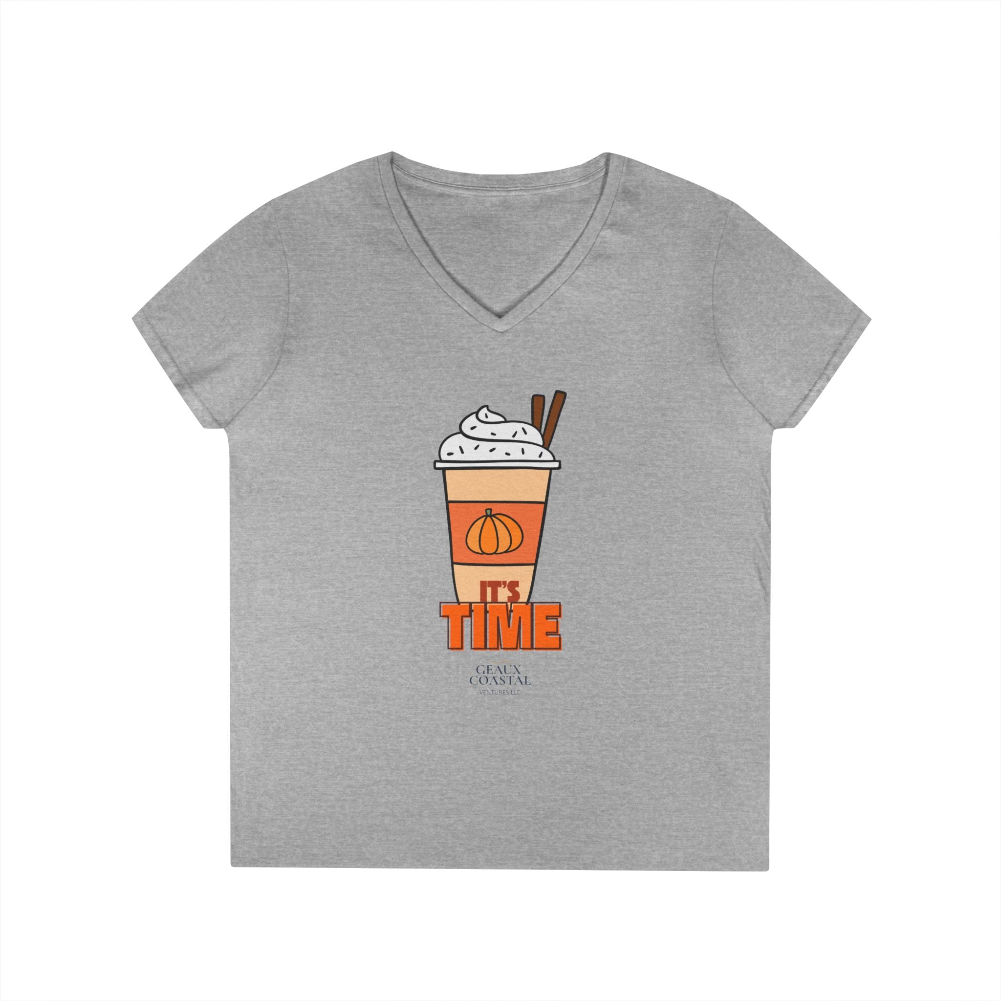 Ladies' V-Neck T-Shirt - PSL - Pumpkin Spice Latte - It's Time (Fitted)