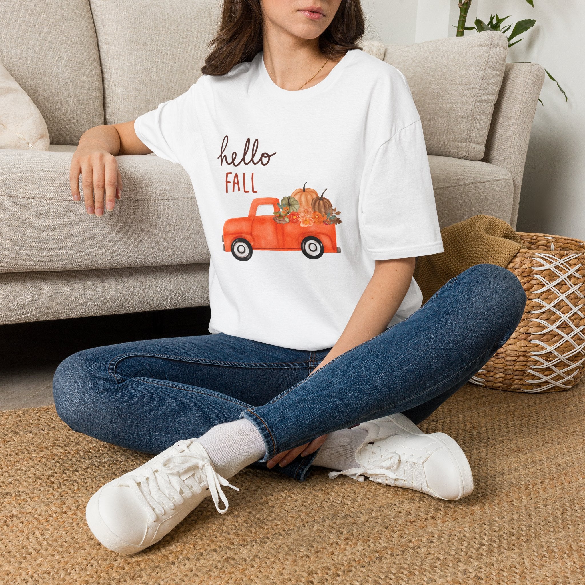 Woman Soft Relaxed Tee -  Hello Fall - Cute - Truck