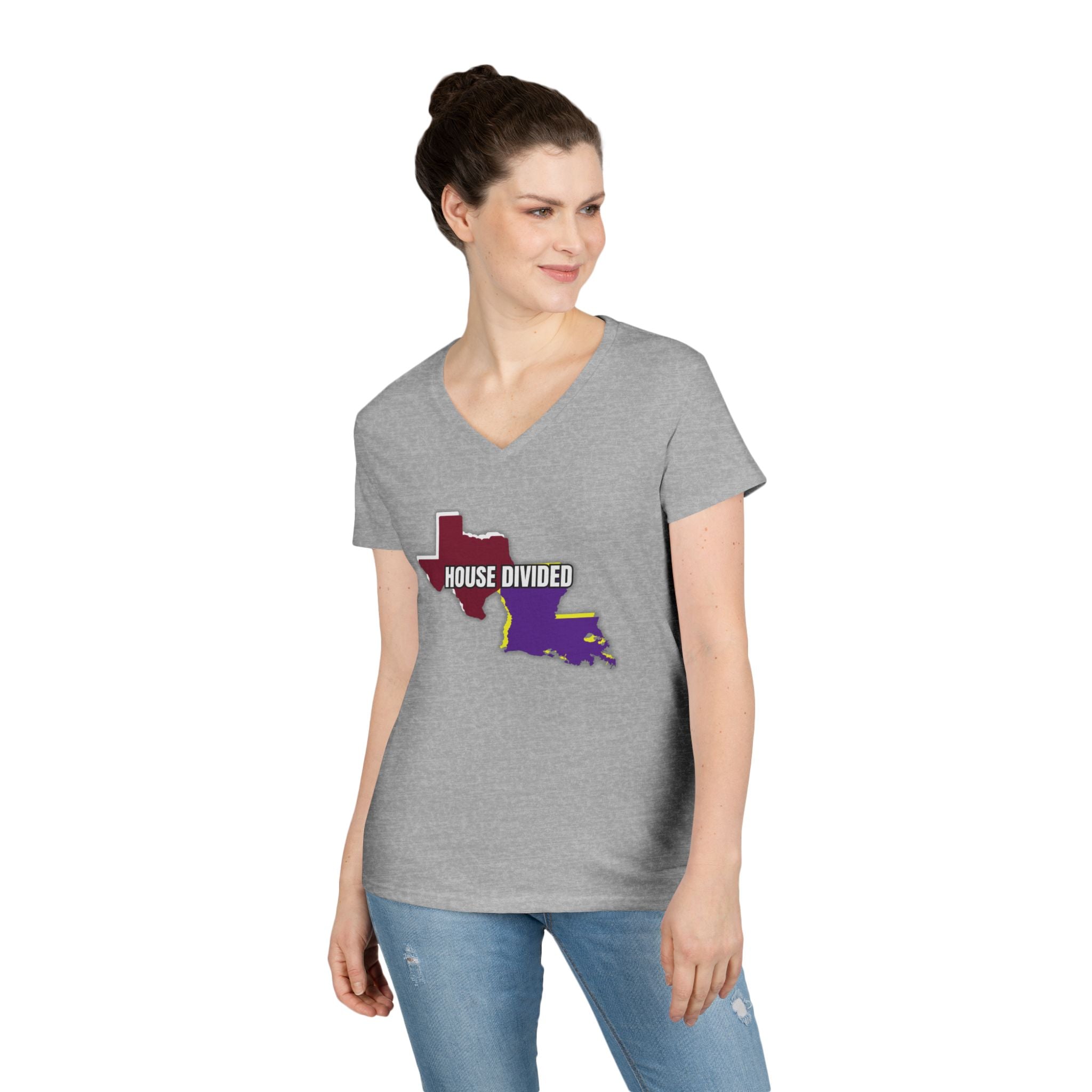 Ladies' V-Neck T-Shirt - Fitted "House Divided" "LSU" "Aggies"