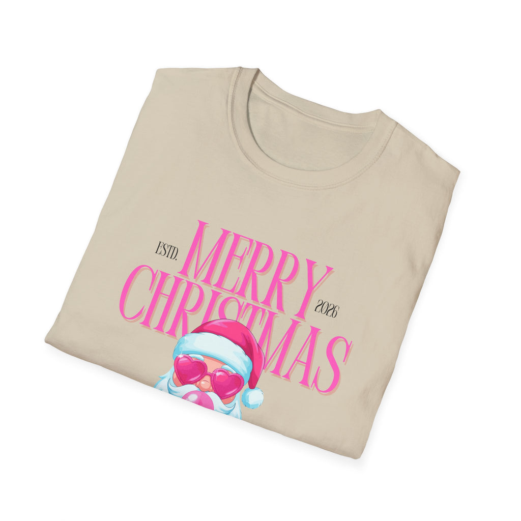 Ladies Soft Relaxed Tee- Santa (Cool Santa) pink
