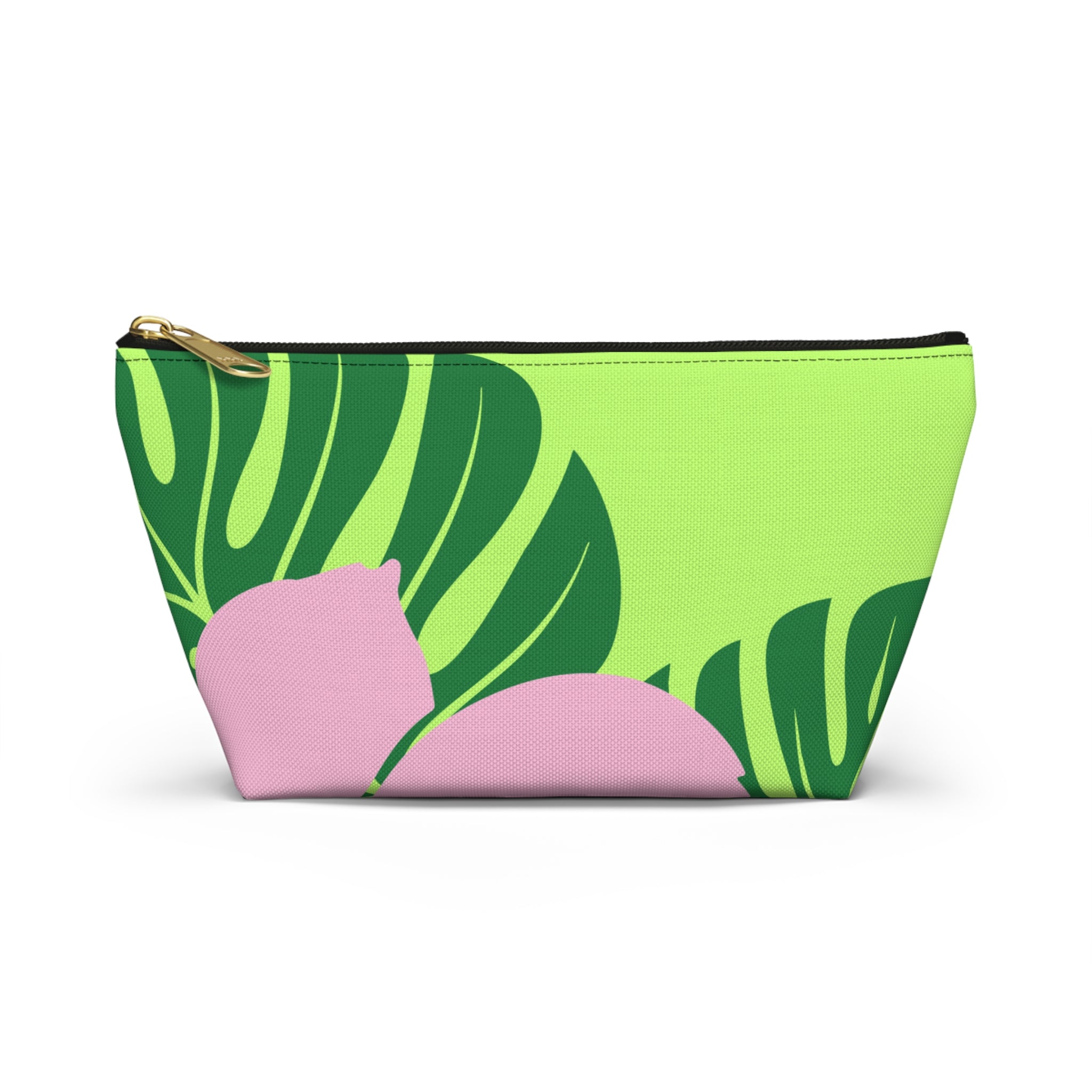 Accessory Pouch w T-bottom - Green and Pink Tropical