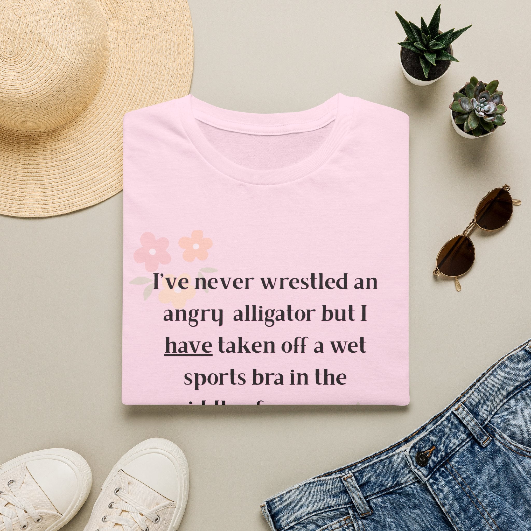 Ladies Soft Relaxed Soft T Shirt - Wrestle a alligator vs a wet bra