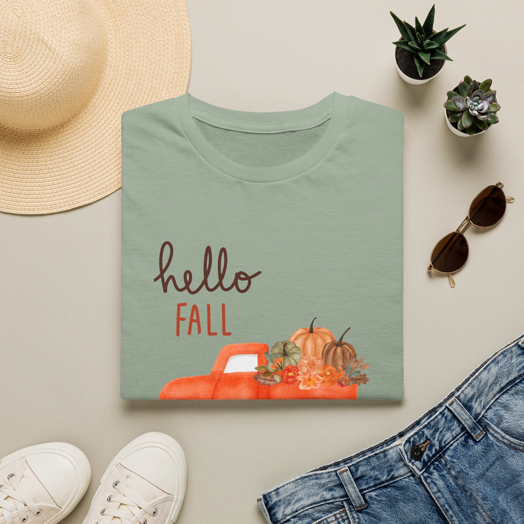 Woman Soft Relaxed Tee -  Hello Fall - Cute - Truck