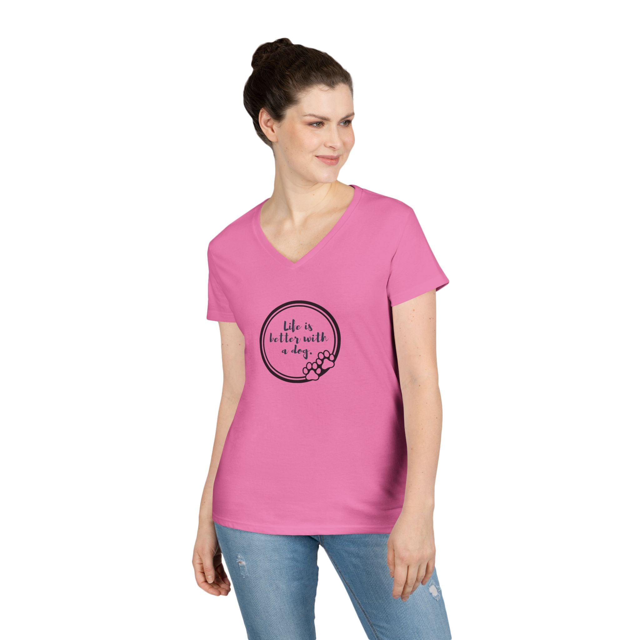 Ladies' V-Neck T-Shirt - Fitted - Dog Life