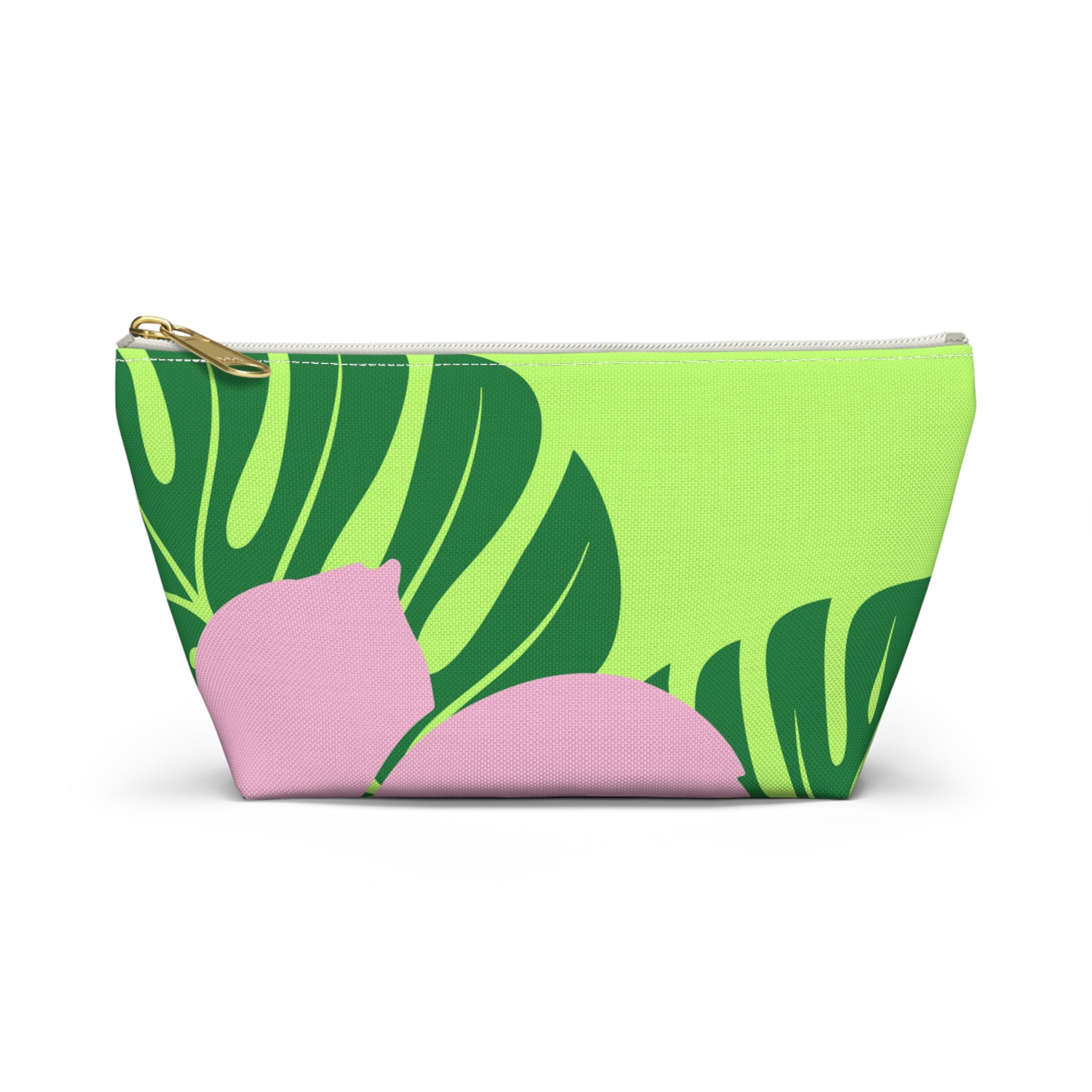 Accessory Pouch w T-bottom - Green and Pink Tropical