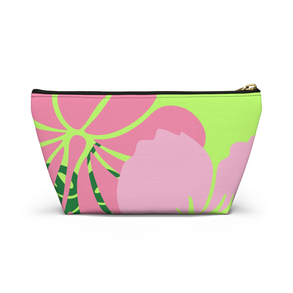 Accessory Pouch w T-bottom - Green and Pink Tropical