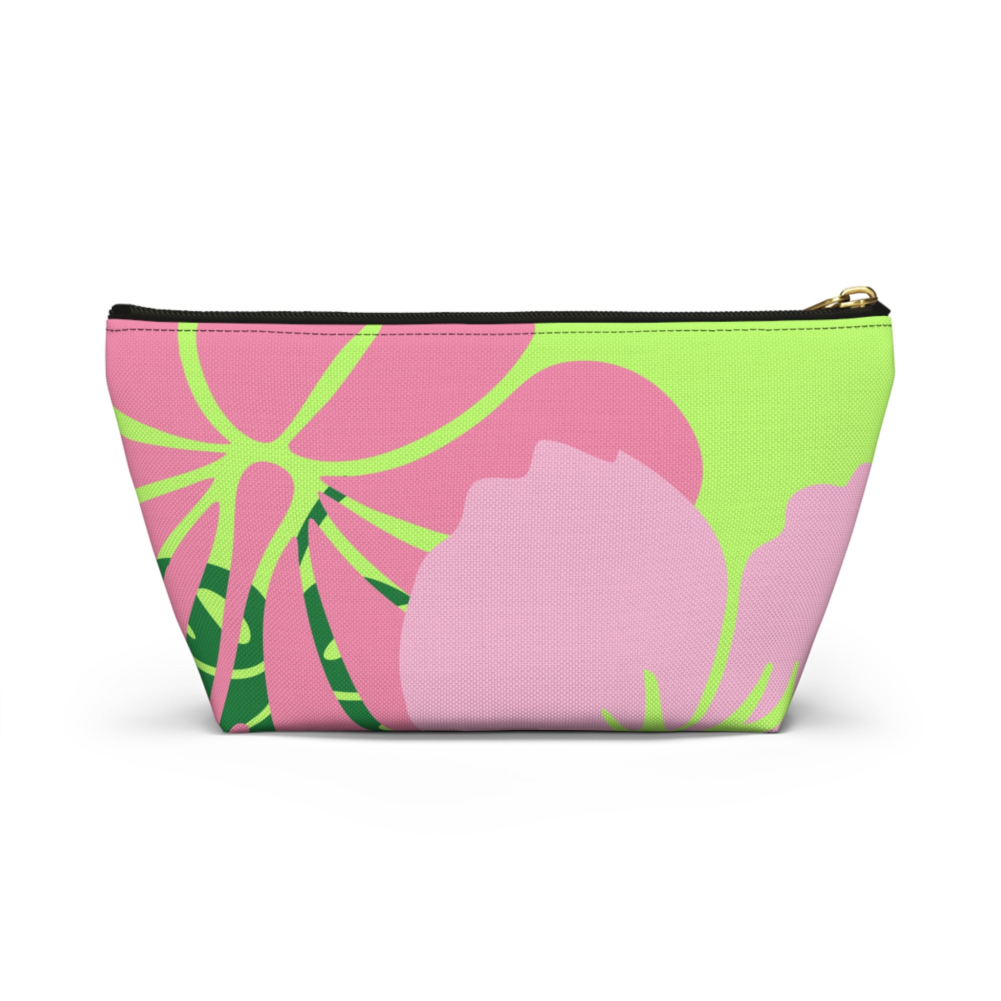 Accessory Pouch w T-bottom - Green and Pink Tropical