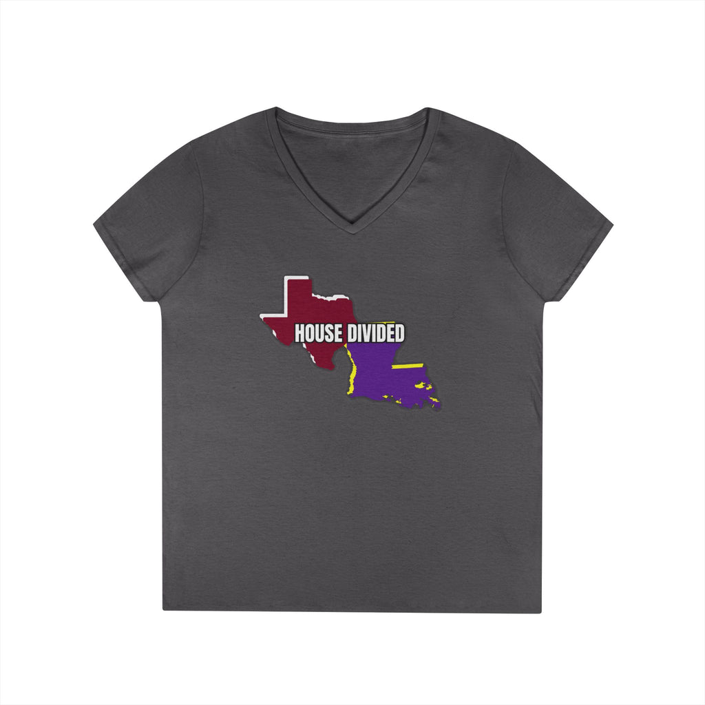 Ladies' V-Neck T-Shirt - Fitted "House Divided" "LSU" "Aggies"
