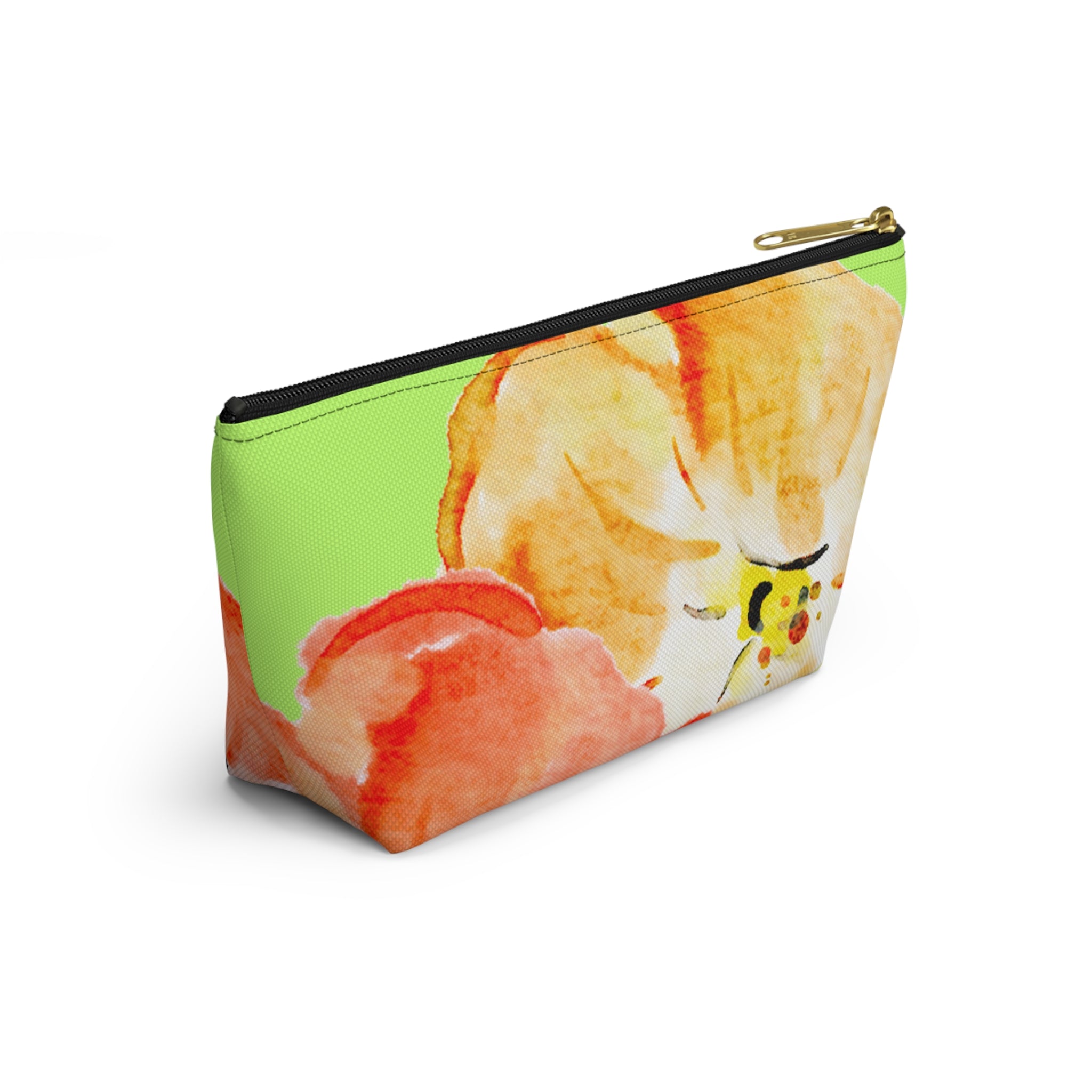 Accessory Pouch w T-bottom - Green and Orange Tropical