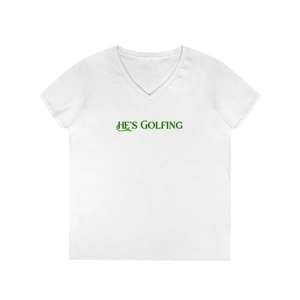 Ladies' V-Neck T-Shirt - Fitted - He's Golfing Soft Tee
