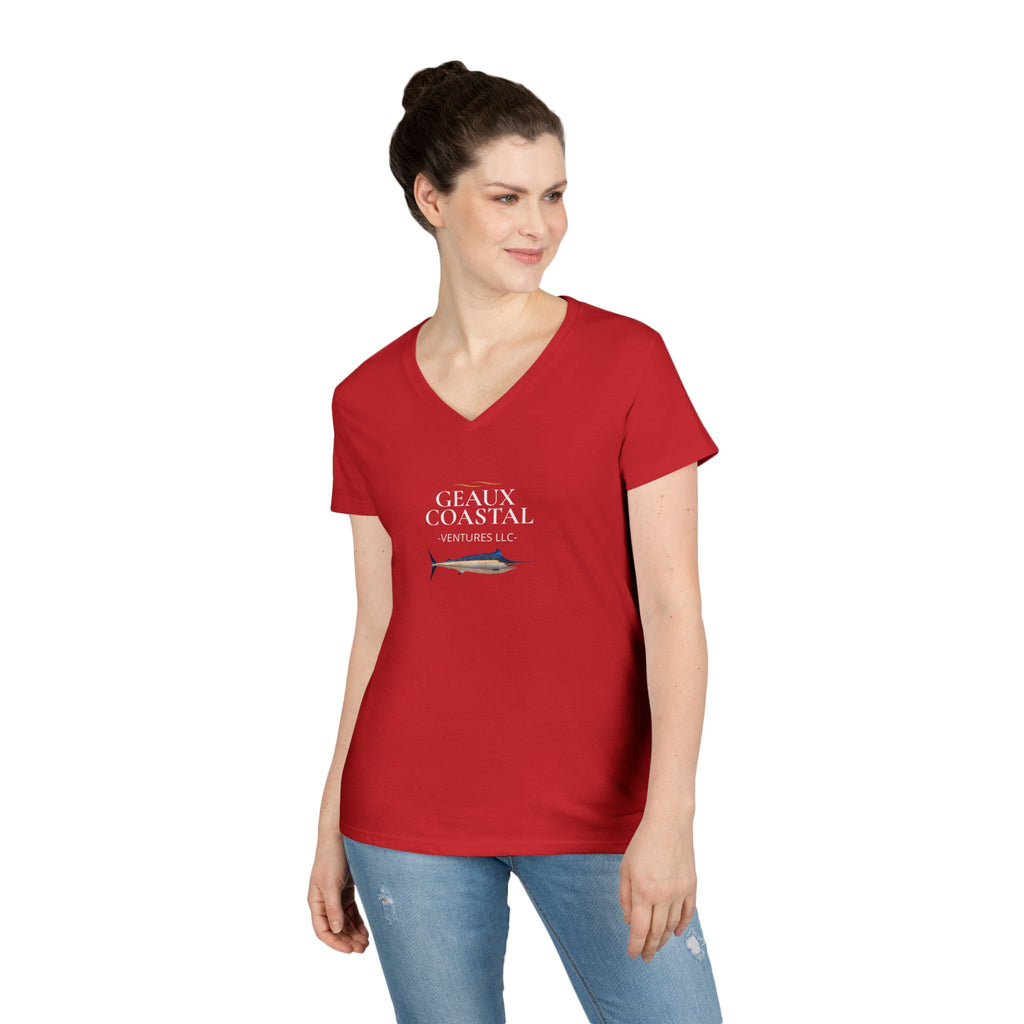 Women's V Neck Marlin Geaux Coastal Soft Tee - Slim