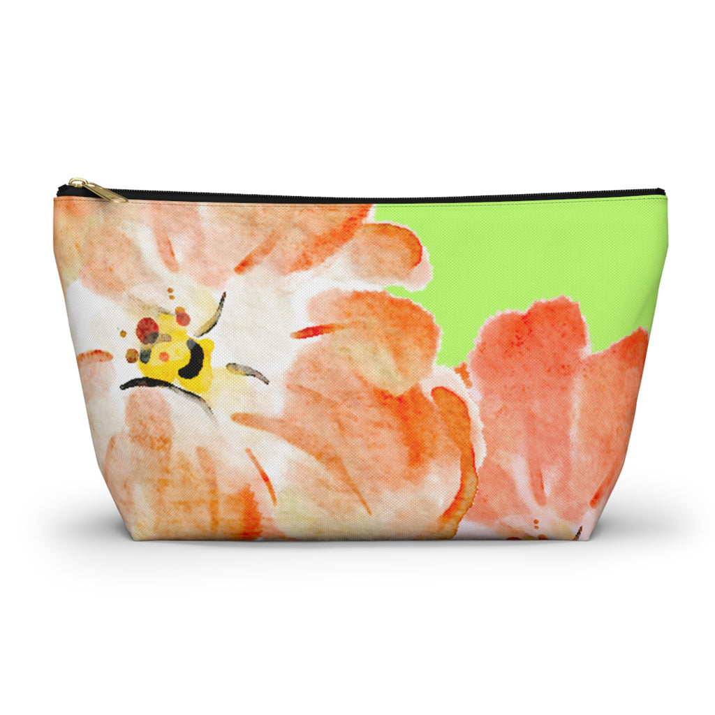 Accessory Pouch w T-bottom - Green and Orange Tropical